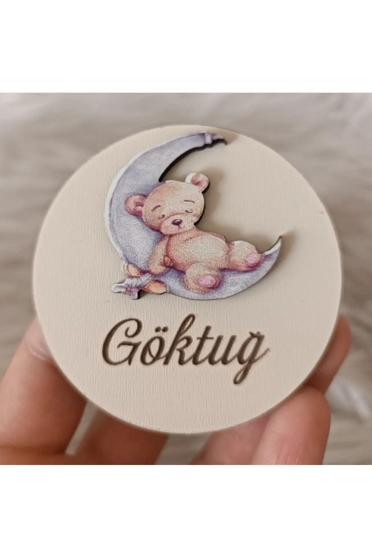 Doğrukan Hediyelik Ayda Uyuyan Ayıcık Figürlü Ahşap Yenidoğan Doğum Günü Magnet Hediyelik (20 ADET)