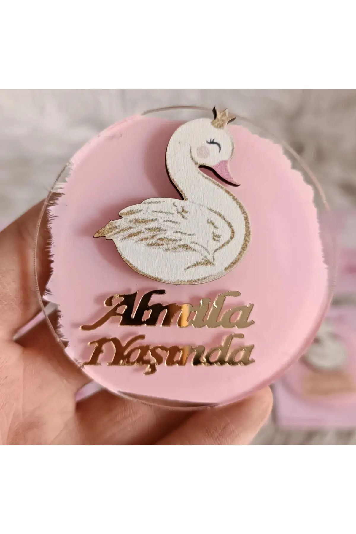 Doğrukan Hediyelik Kuğu figürlü kartlı jelatinli Yenidoğan doğum günü Pleksi magnet hediyelik(10 adet)