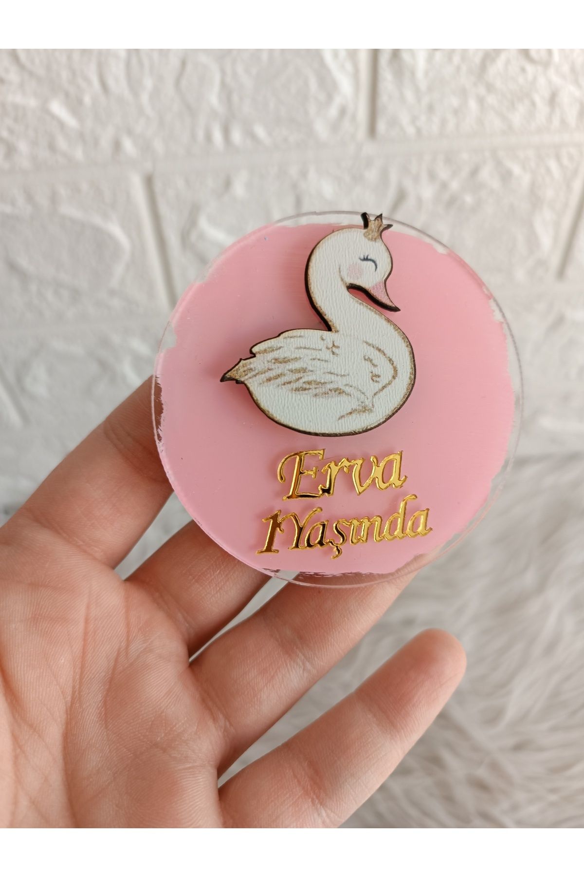 Doğrukan Hediyelik Kuğulu pleksi magnet yenidoğan doğum günü mevlüt hediyelik (10 adet)