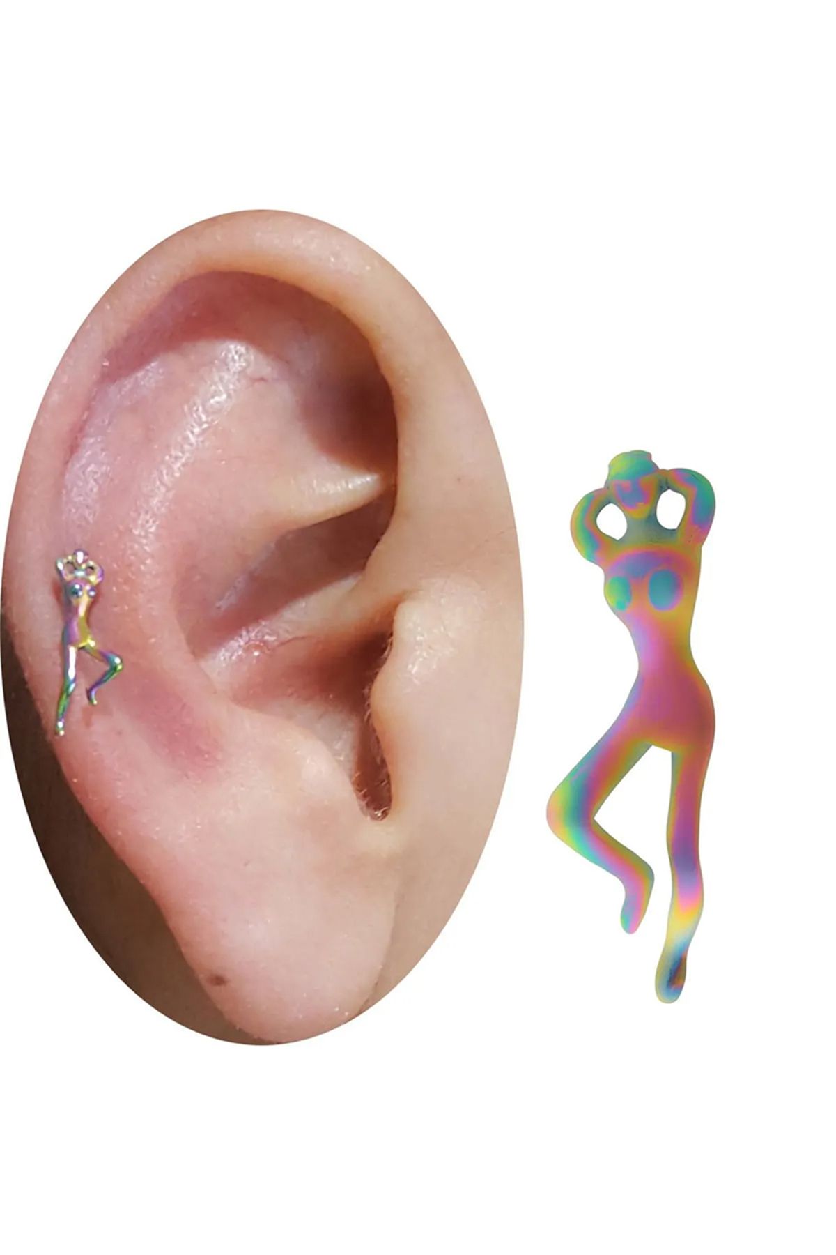 Cadının Dükkanı Çelik Kadın Gökkuşağı Tragus Helix Kıkırdak Piercing