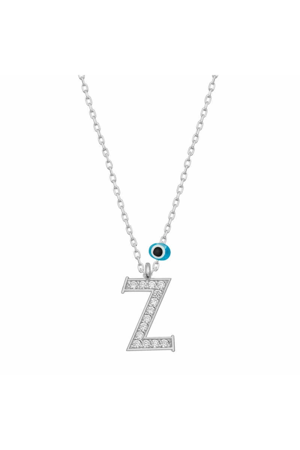 Zayla 925 Ayar Gümüş Nazar Rodyum Z Harfi Kadın Gümüş Kolye (T6831) (336336)