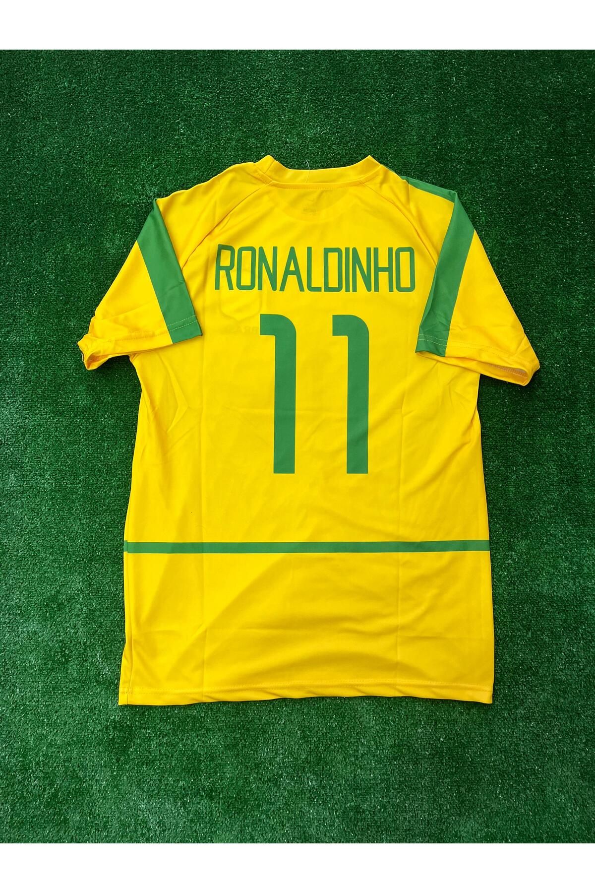 JANJON STAR Brezilya 2002 Dünya Kupası Ronaldinho Kısa Kol Sarı Renk Nostalji Forma / Retro Ronaldinho