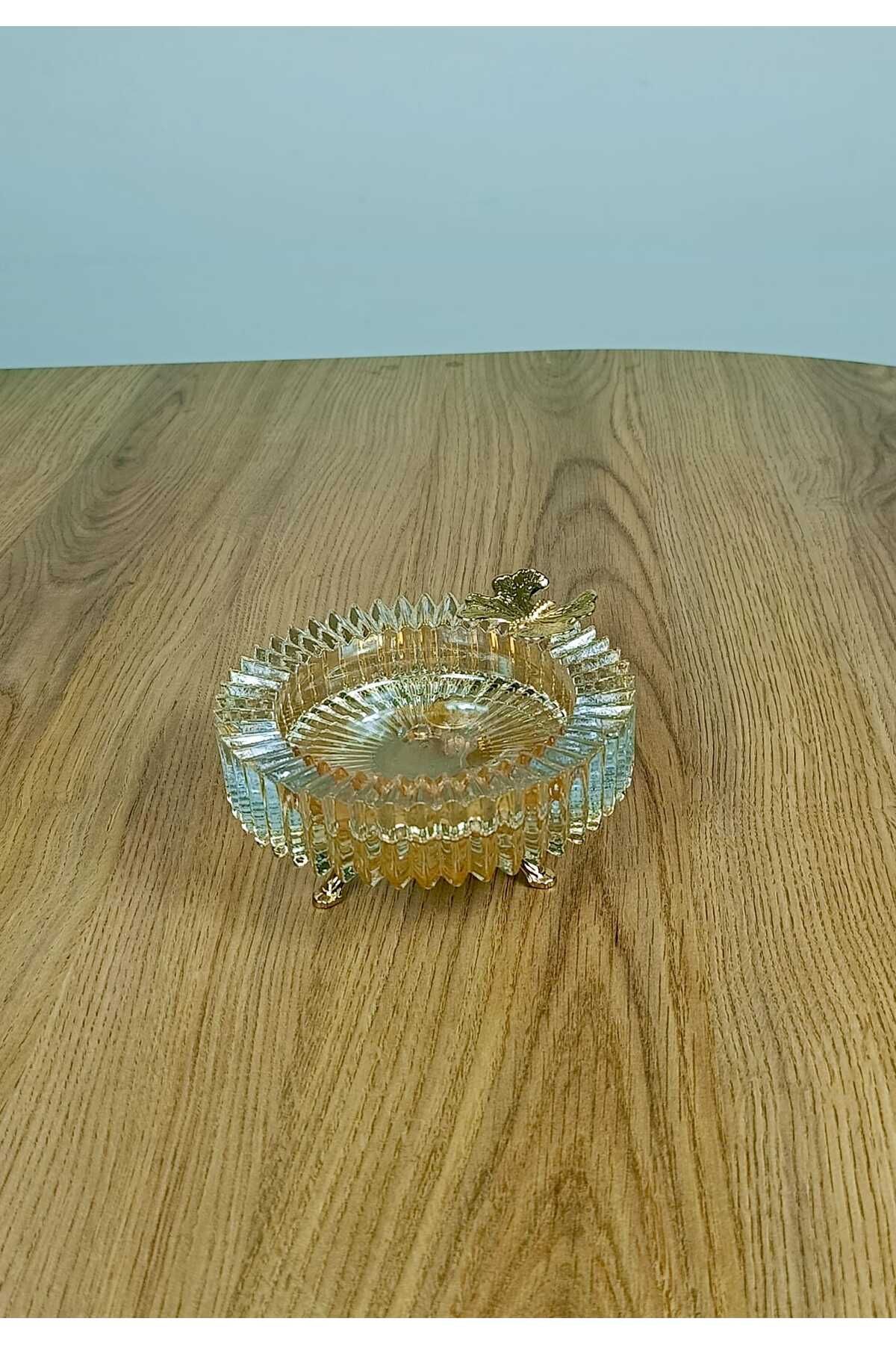 Elta Collection Kristal Lüks Cam Küllük Cam Kül Tablası Puro Kül Tablası 14 cm