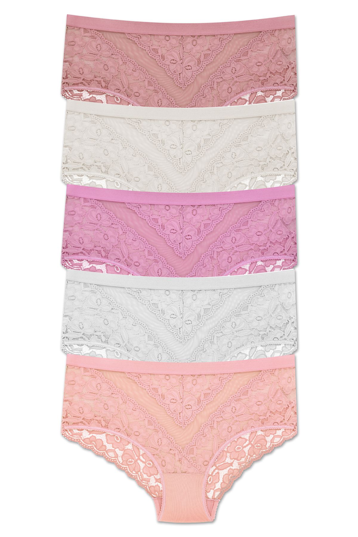 ZENA UNDERWEAR 5'li Dantelli Tül Detaylı Lastikli Yüksek Bel Büyük Beden Kadın Külot