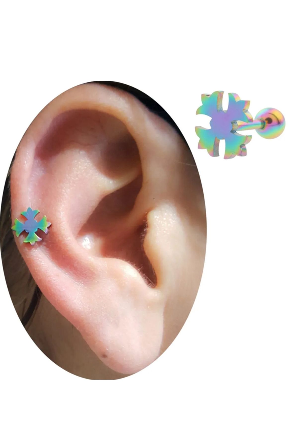 Cadının Dükkanı Çelik Gökkuşağı Tragus Helix Kıkırdak Piercing