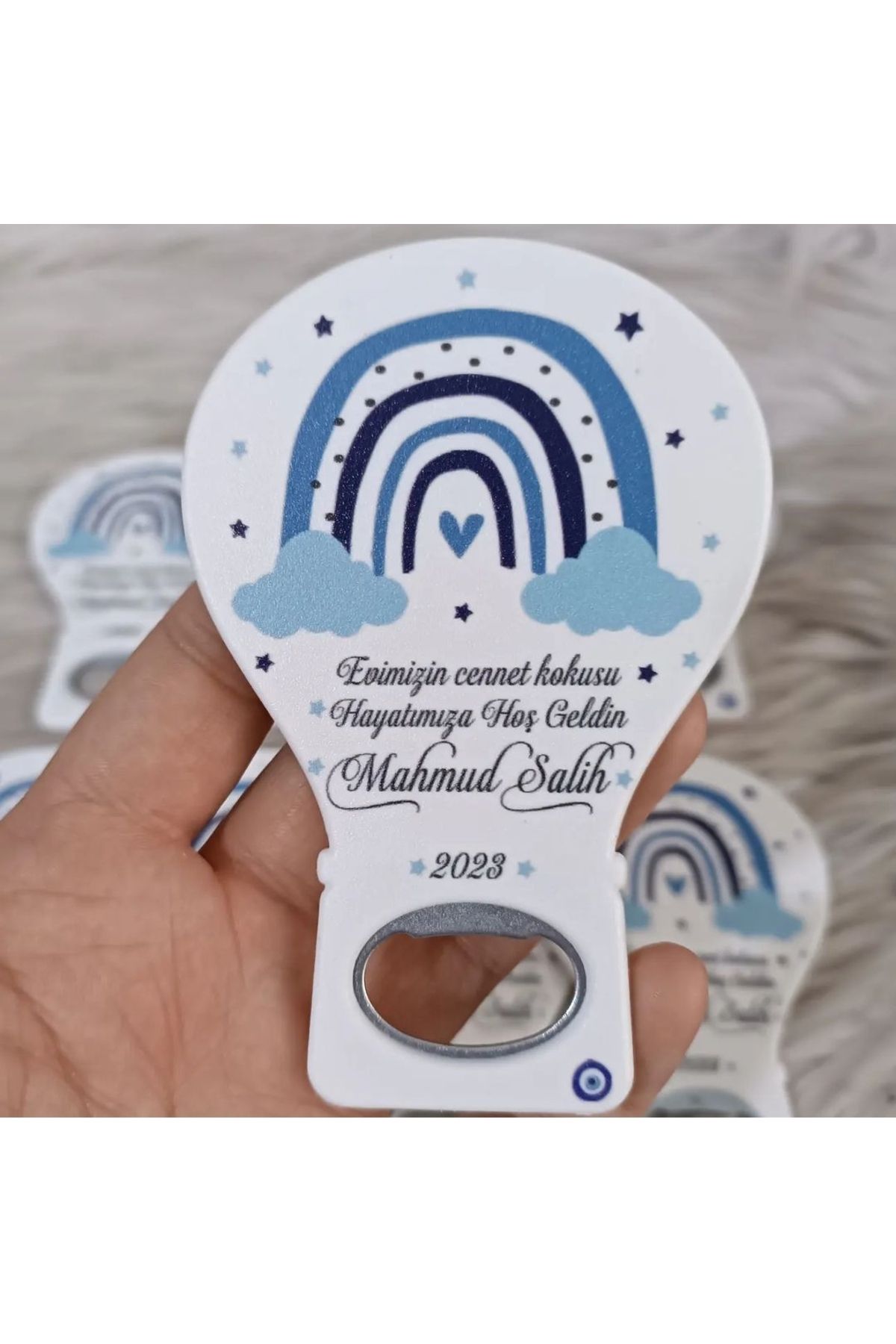 Doğrukan Hediyelik 25 Adet Mavi Gökkuşaklı Balon Açacak Magnet Hediyelik Yenidoğan Doğum Günü