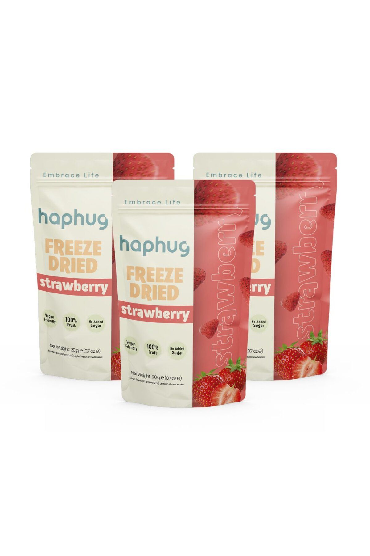 HapHug 3'lü Paket Freeze Dried Bütün Çilek - Dondurularak Kurutulmuş Bütün Çilek 20g x 3