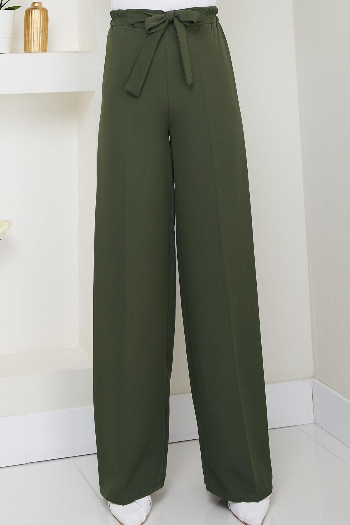 hafsamina Bağlamalı Pantolon Haki HM2782