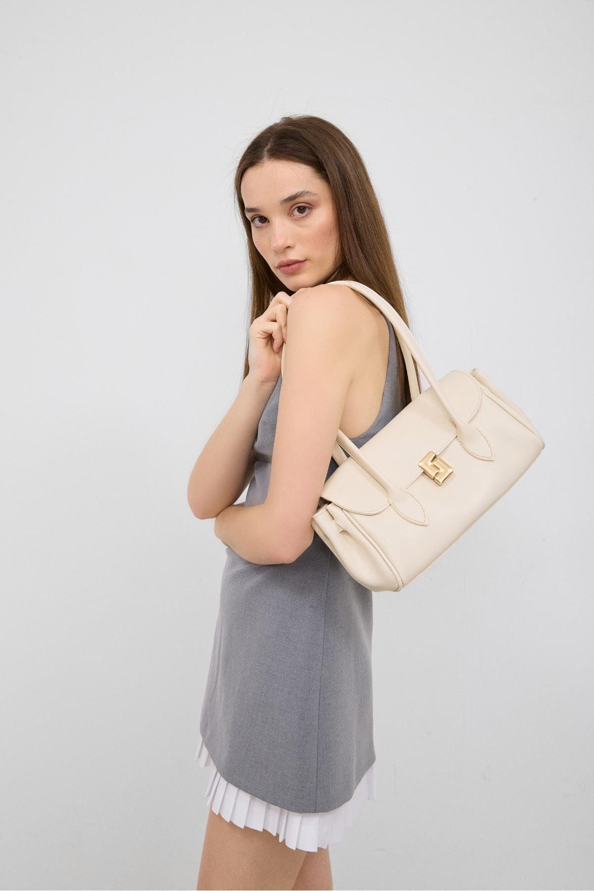 Shule Bags Lia Vintage Baget Çanta Krem