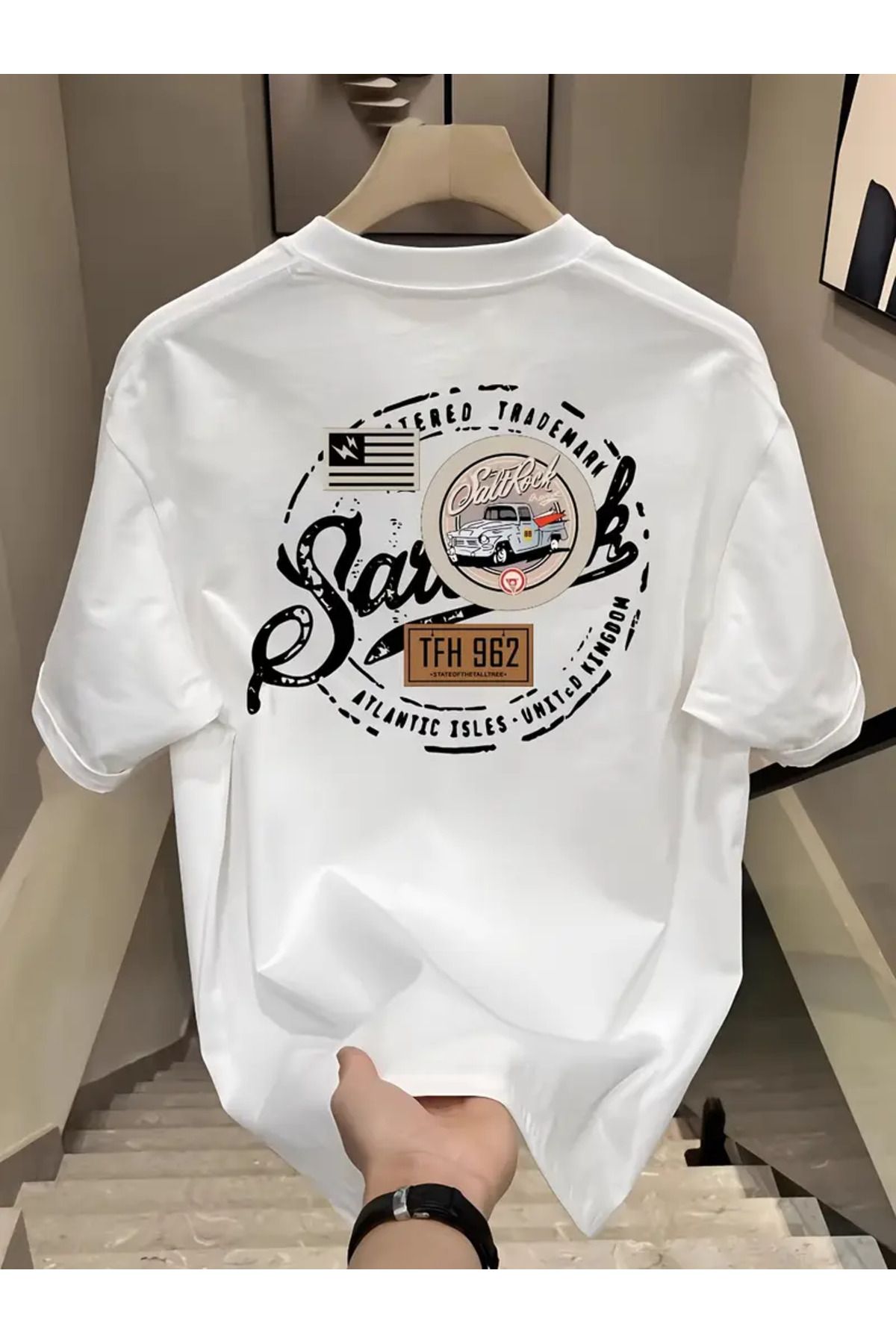 Karatopak Sırt Araba Ön Thf Baskılı Oversize T-Shirt