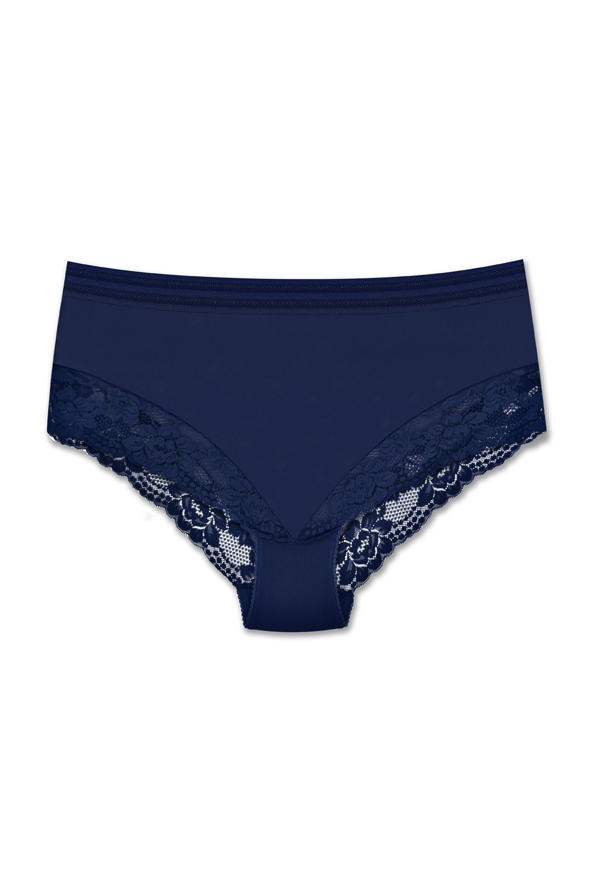 ZENA UNDERWEAR Tül ve Dantel Detaylı Lastikli Yüksek Bel Büyük Beden Kadın Külot