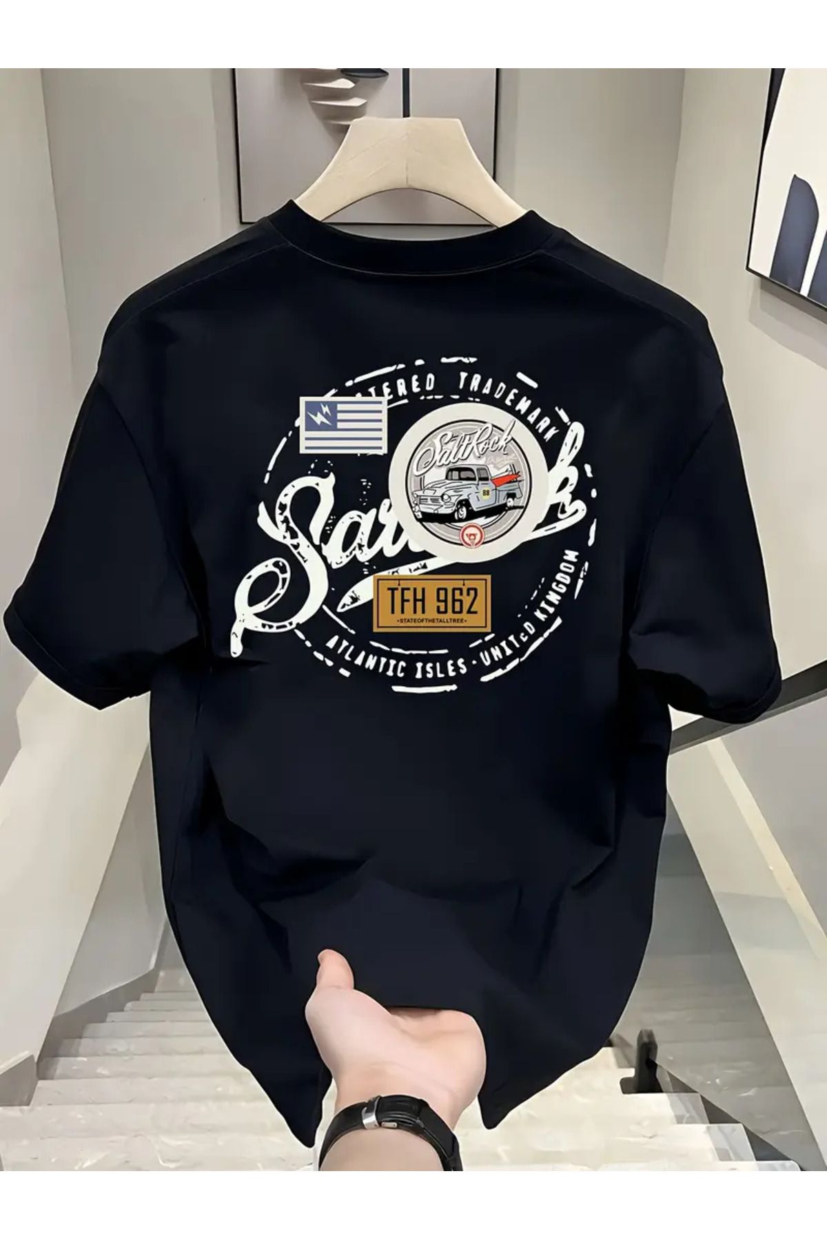 Karatopak Sırt Araba Ön Thf Baskılı Oversize T-Shirt