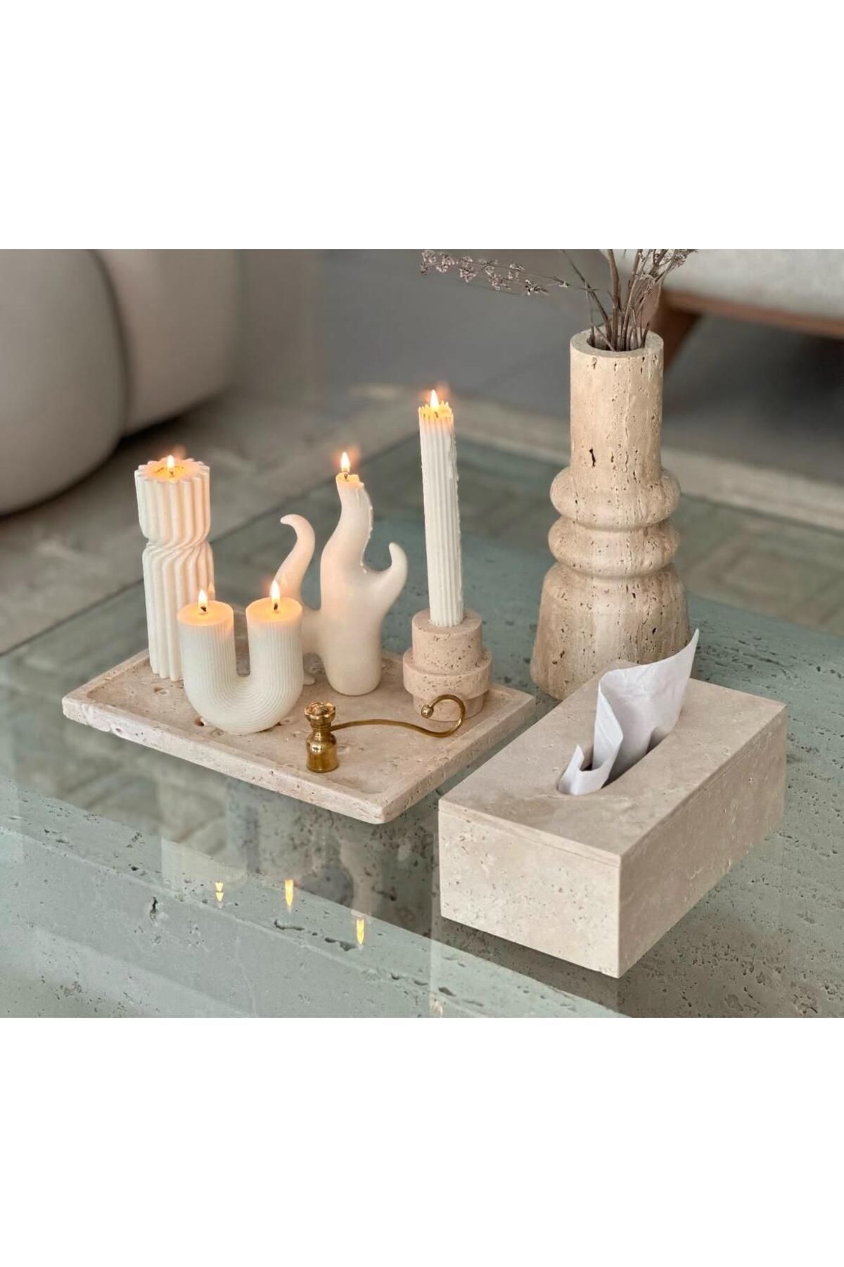 SCA CANDLE Dekoraitf mum Alev+u +Çizgili Şamdan Mum +çokgen 20 CM Toplam 4 Parça