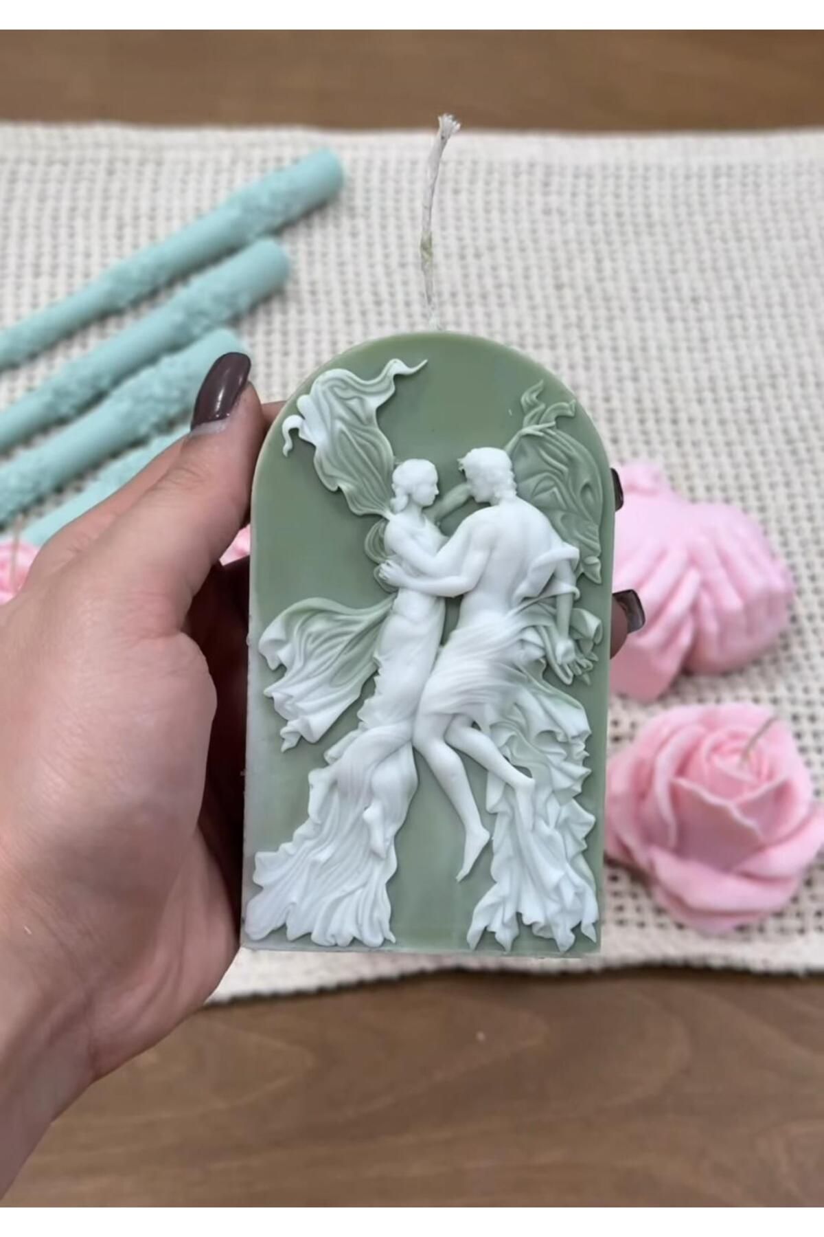 SCA CANDLE Dekoratif Mum Romeo Jüliyet Adem havva Yeşil Reng Tekli ürün