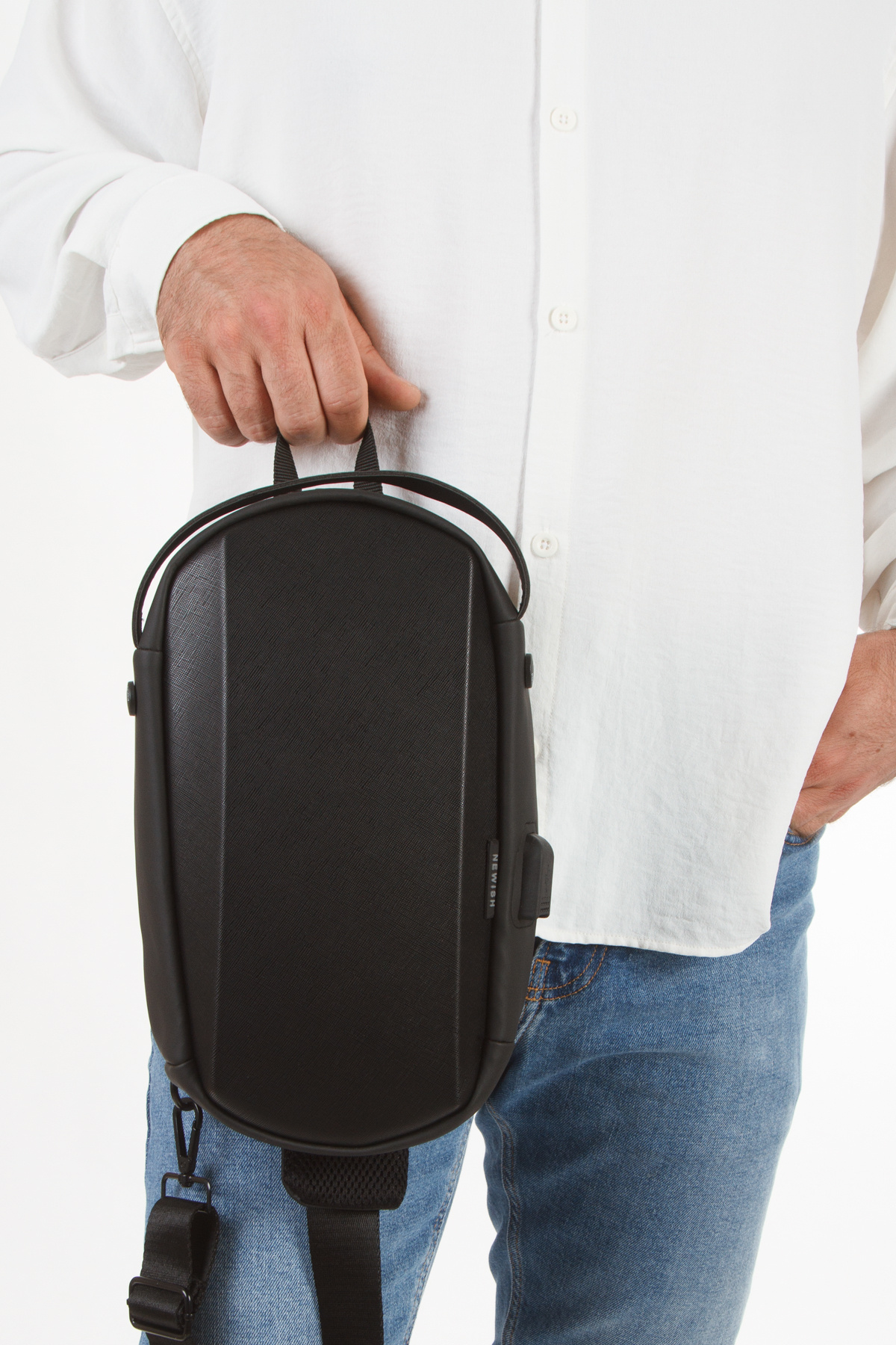 Newish Erkek Siyah Vegan Deri Çapraz Askılı Omuz Ve Bel Çantası