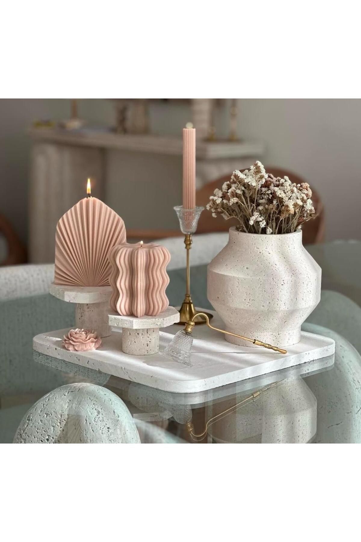 SCA CANDLE Dekoratif Mum Palm +Dalga +Çizgili Şamdan Mum +Gül Toplam Parça