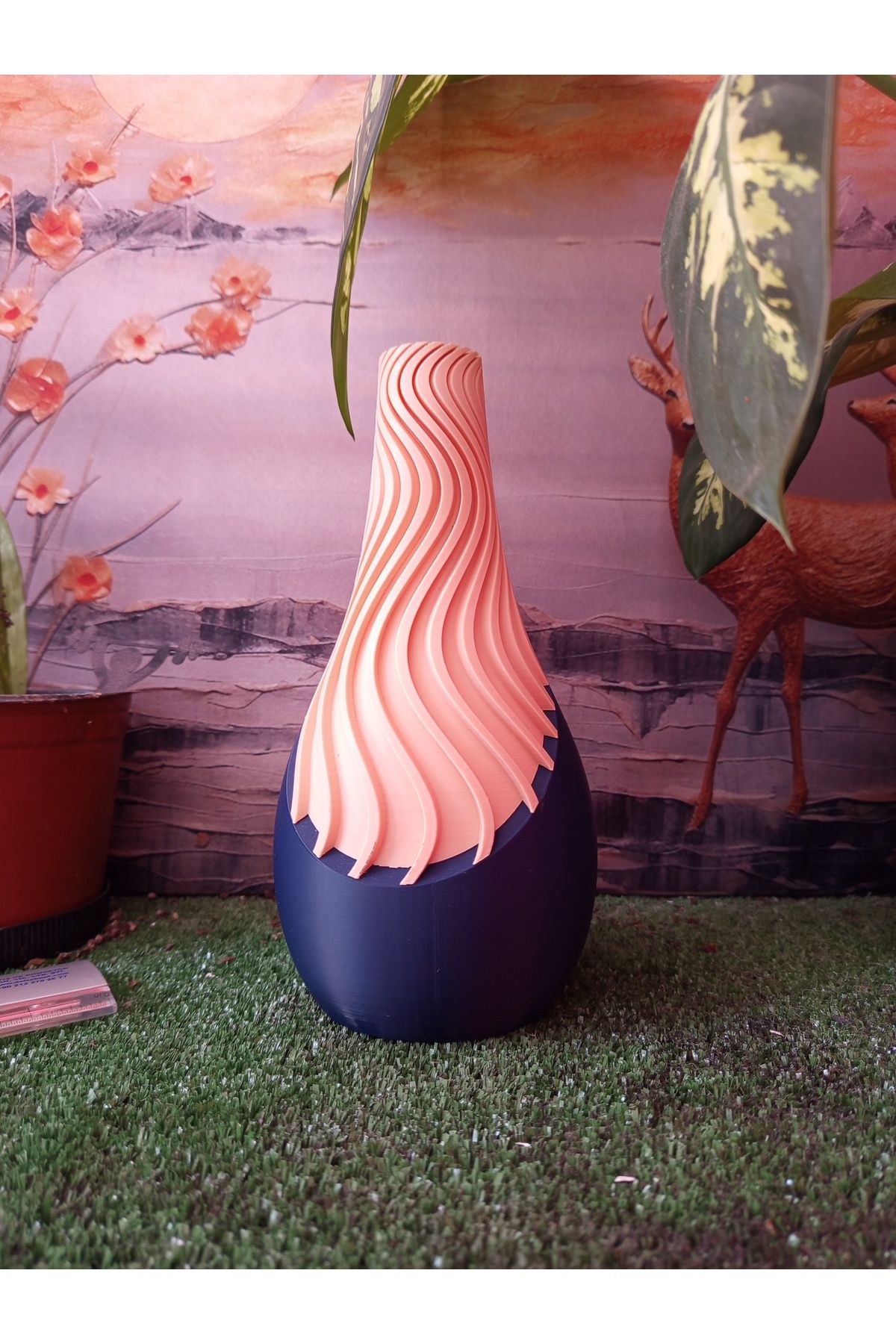 3DLİ Modern Dalgalı Tasarım Dekoratif Vazo - Çift Renkli (22cm)