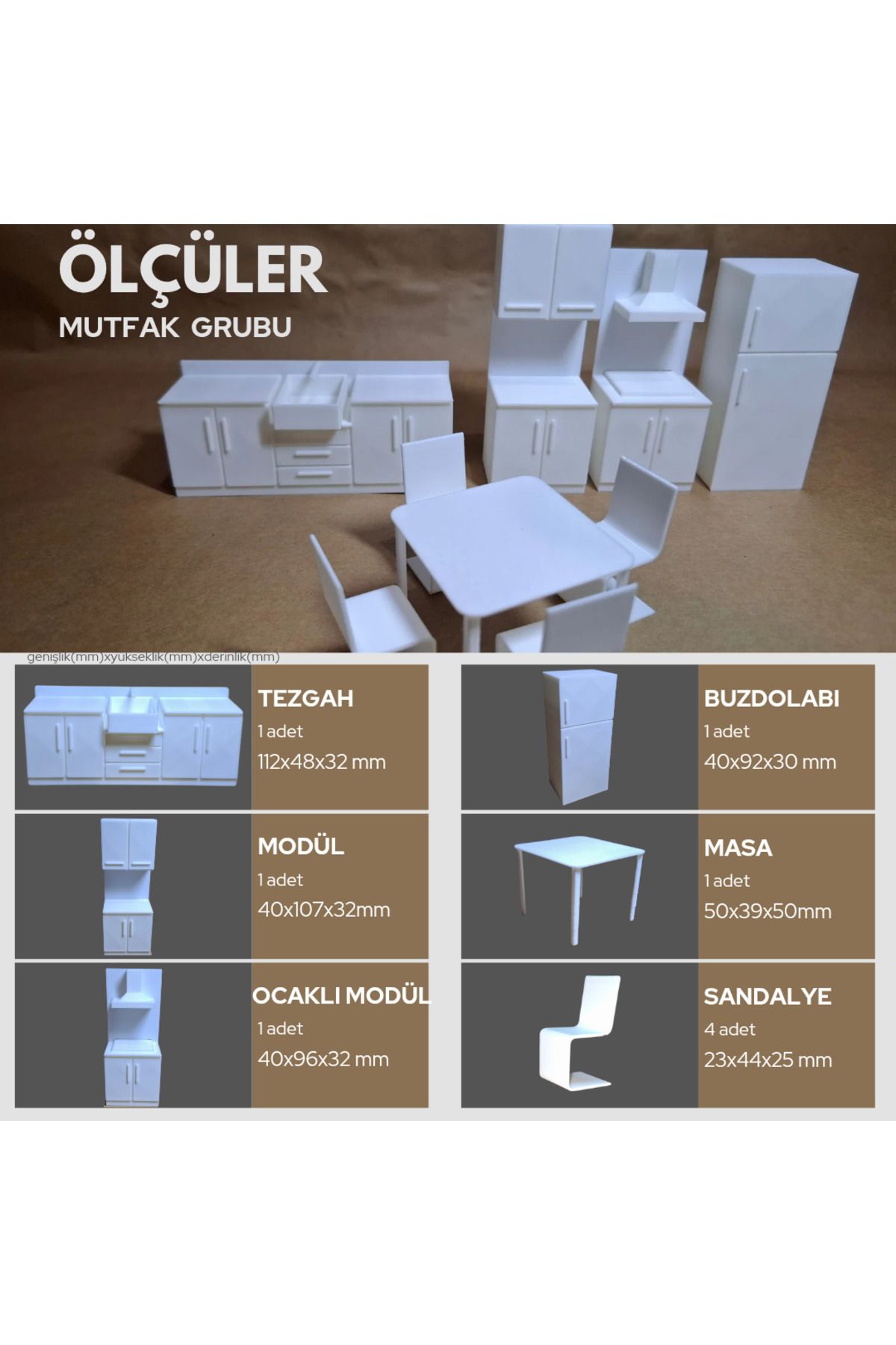 Home 1/20 ölçek maket mutfak mobilya seti-minyatür,boyanabilir