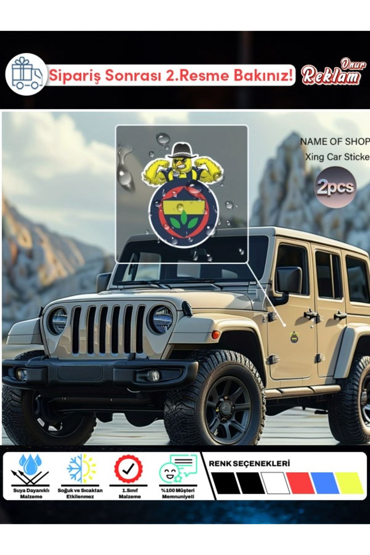 Onur Reklam Fenerbahçe Temalı 2’li Şeffaf Araba Sticker Seti – Suya Dayanıklı & Soğuk-Sıcak Etkilenmez