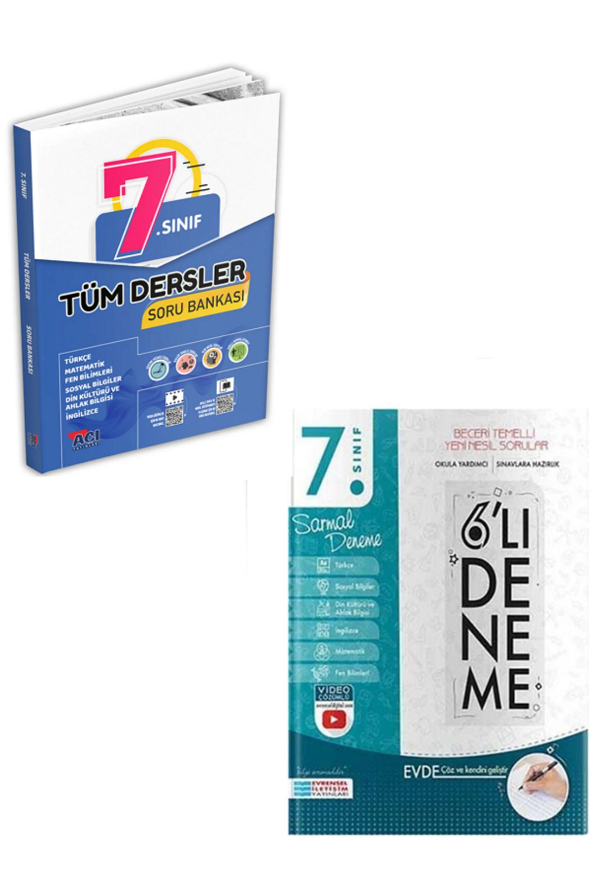 Evrensel İletişim Yayınları 7.Sınıf Açı Yayınları Tüm Dersler Soru Bankası + 7.Sınıf Evrensel 6'Lı Sarmal Deneme / 2 KİTAP SET