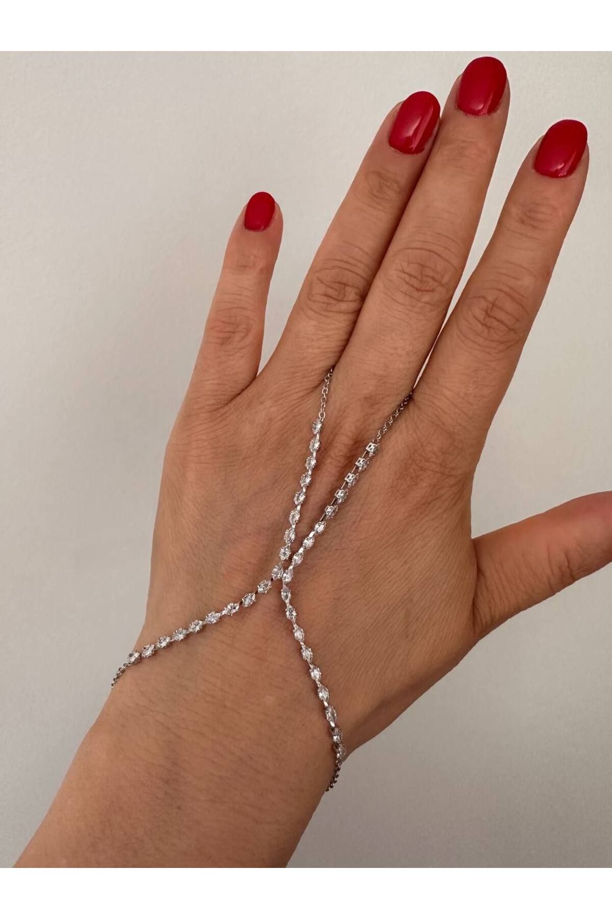 Esmeray Aksesuar Paslanmaz Çelik Gümüş Renk Zirkon Taşlı Şahmeran Bileklik