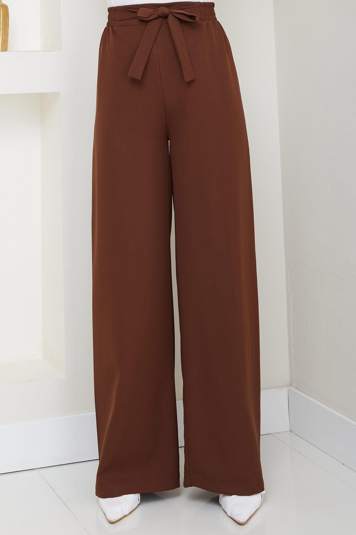 hafsamina Bağlamalı Pantolon Kahverengi HM2782