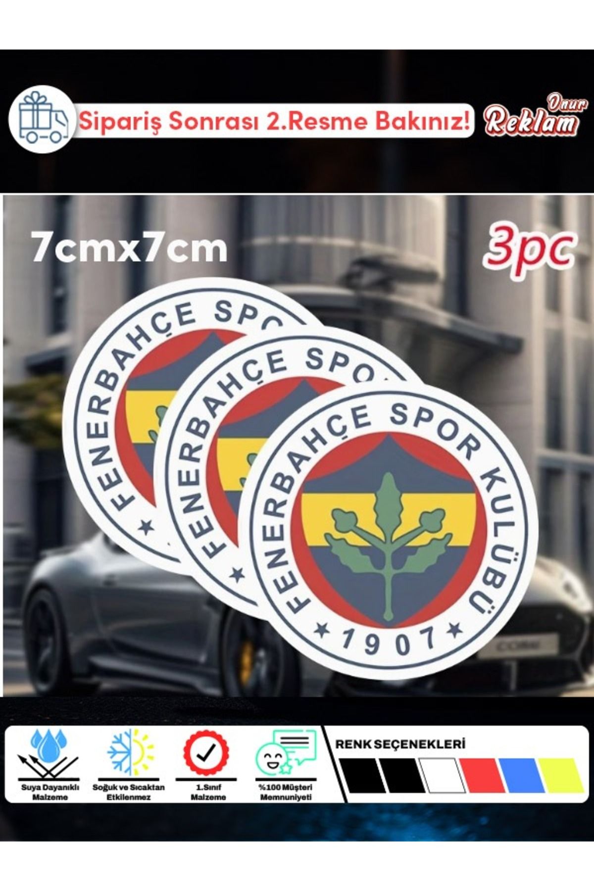 Onur Reklam Fenerbahçe Logolu 3'lü Sticker Seti – Suya ve Sıcağa Dayanıklı 7x7 cm