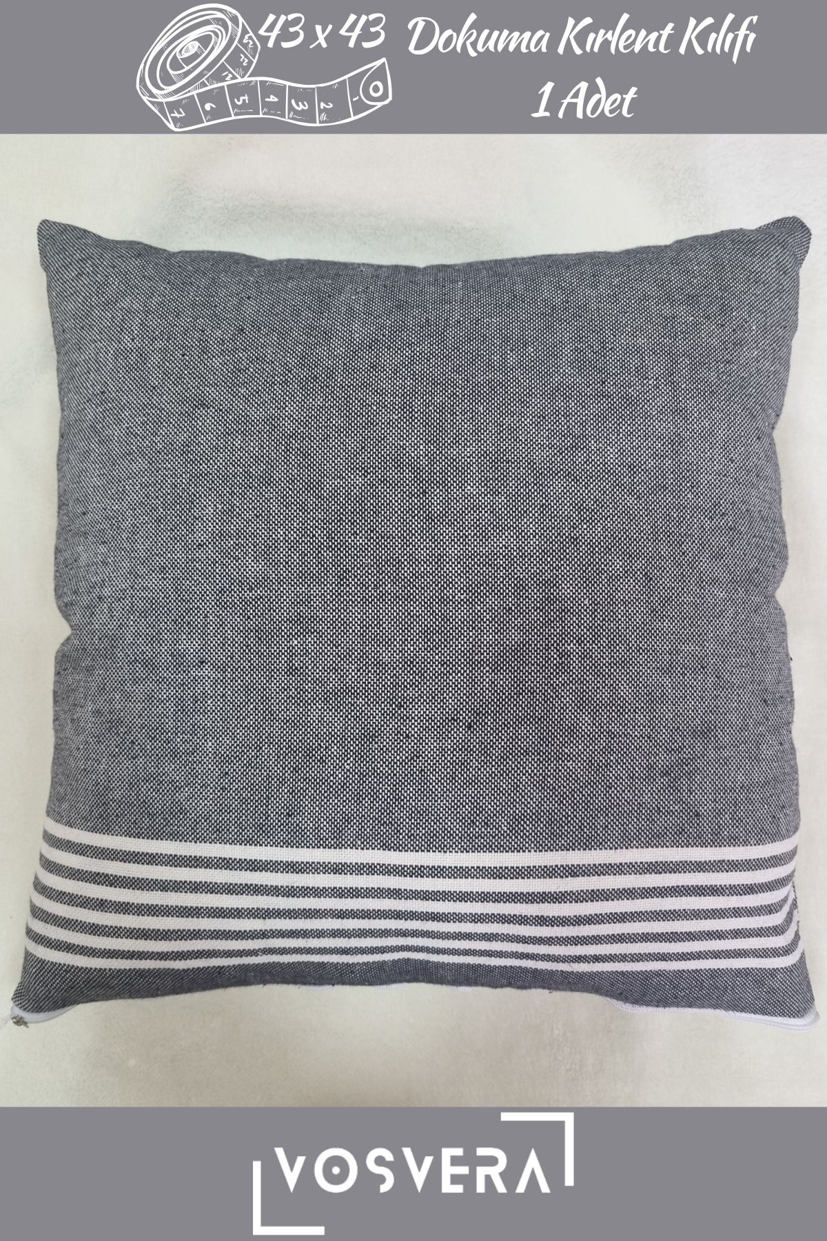 vosvera Pamuklu Keten Dokuma Naturel Vintage Kırlent Kılıfı 43 x 43 cm 1 Adet