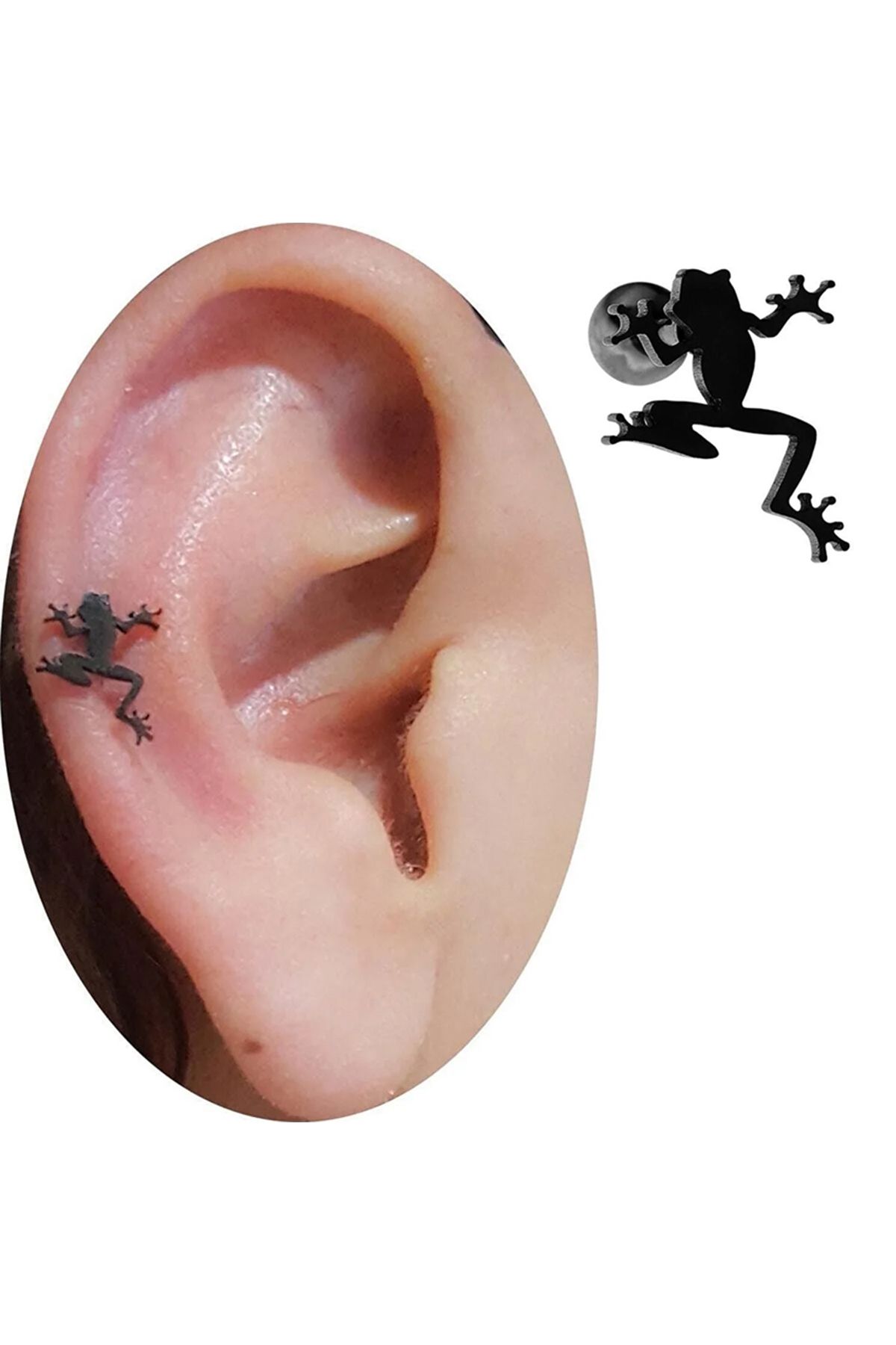 Cadının Dükkanı Çelik Kurbağa Siyah Tragus Helix Kıkırdak Piercing