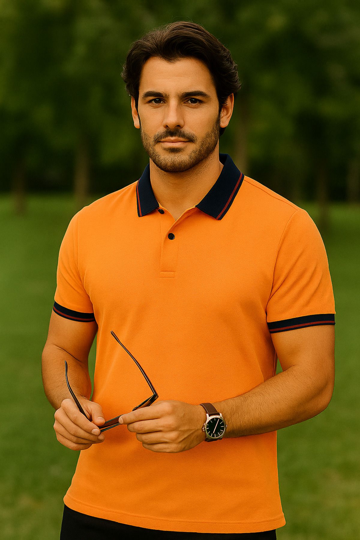 UOMOPARK 2988-1 Yaka Ve Manşet Detaylı Pamuklu Polo Yaka Regular Fit T shirt