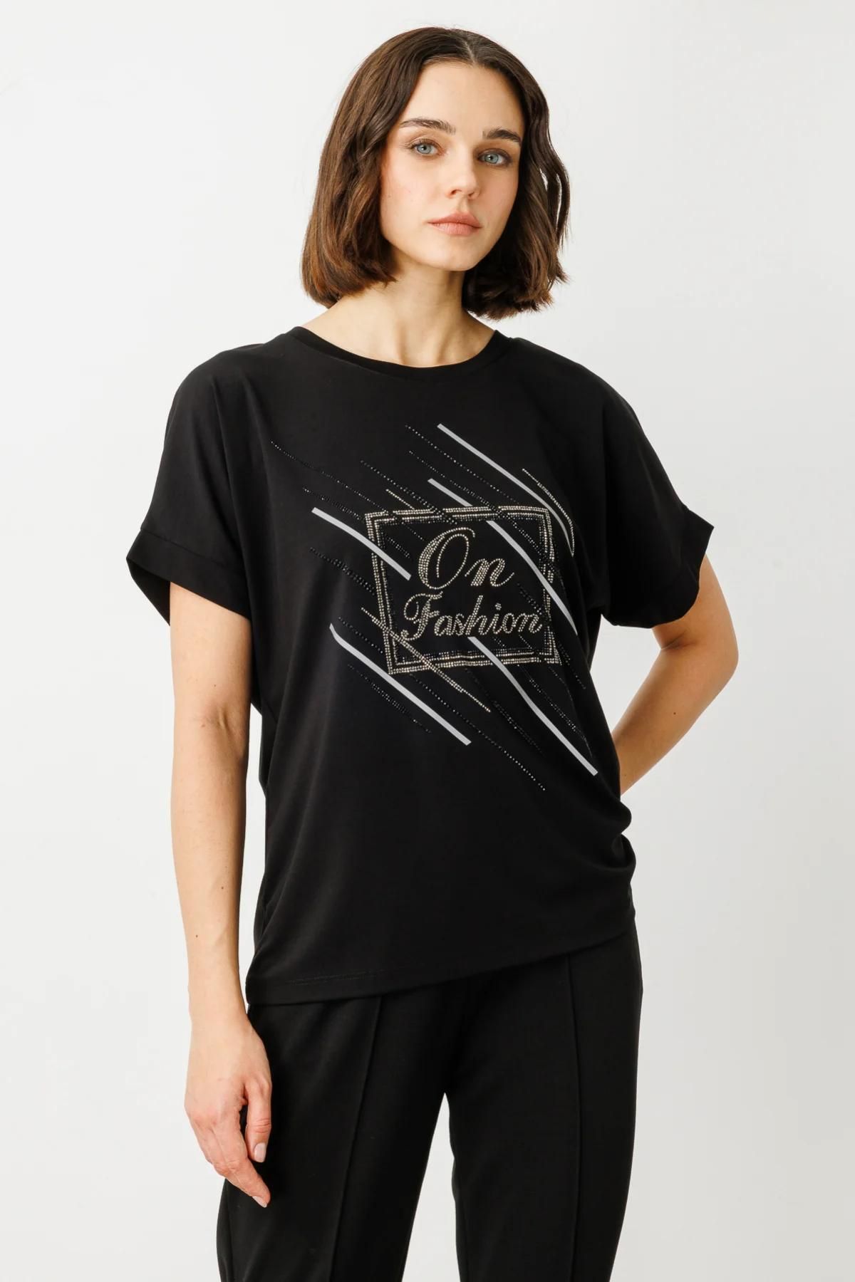 Onteks 57318 ONTEKS ÖNÜ ON FASHION BASKILI TAŞLI BLUZ