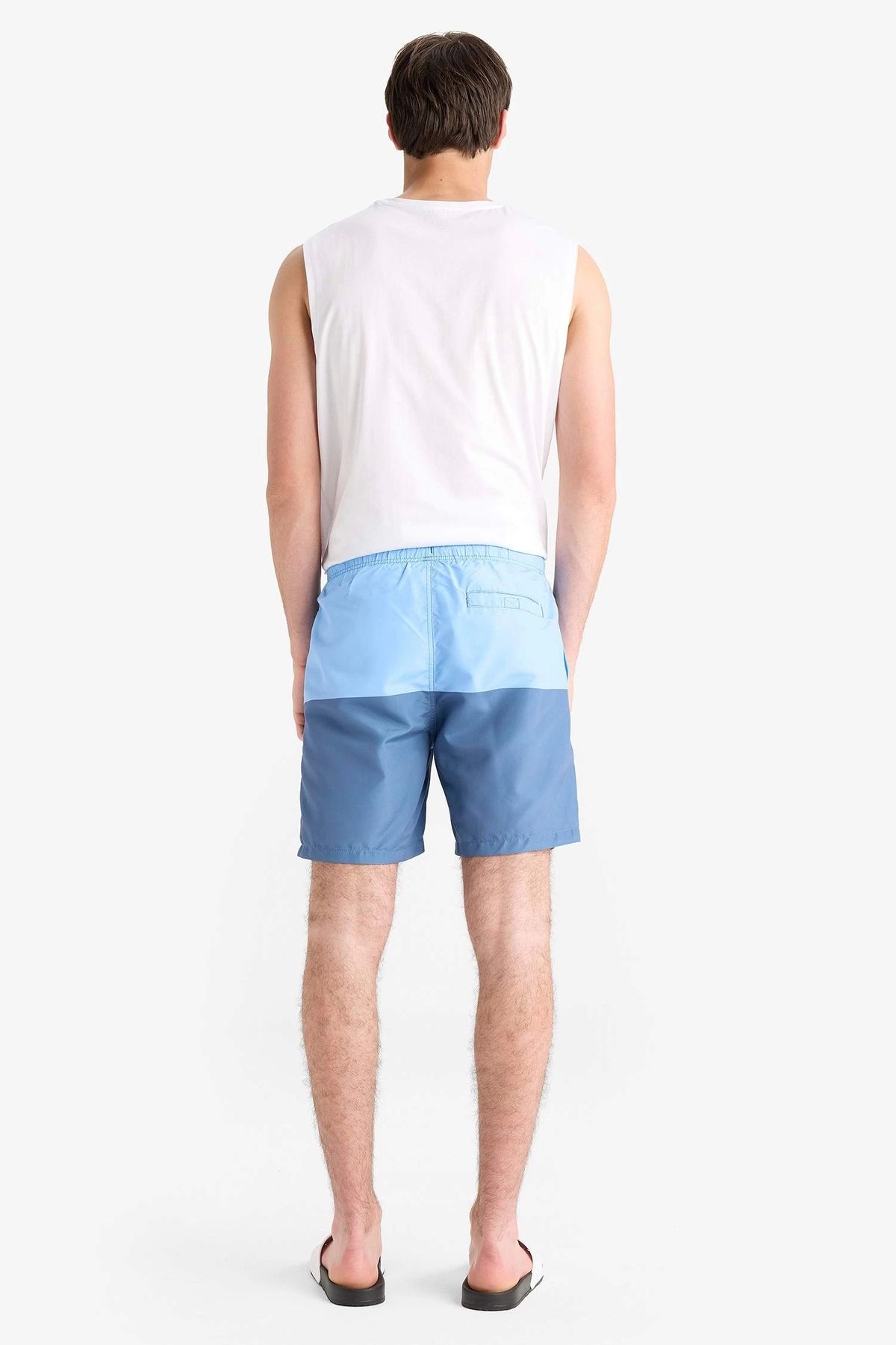 DeFacto-Z8108 Blue Regular Fit Color Block Mesh Lined Above Knee Swim Shorts 7