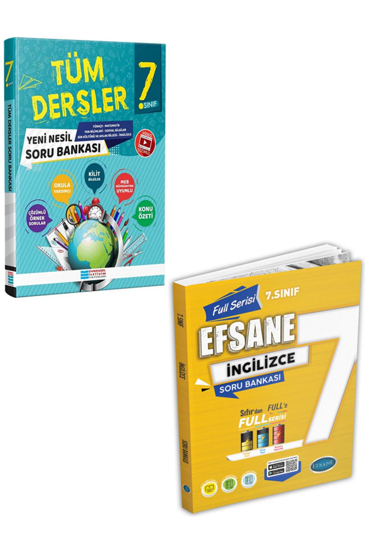 Evrensel İletişim Yayınları 7.Sınıf Evrensel Tüm Dersler Soru Bankası + 7.Sınıf Efsane FULL İngilizce Soru Bankası / 2 KİTAP