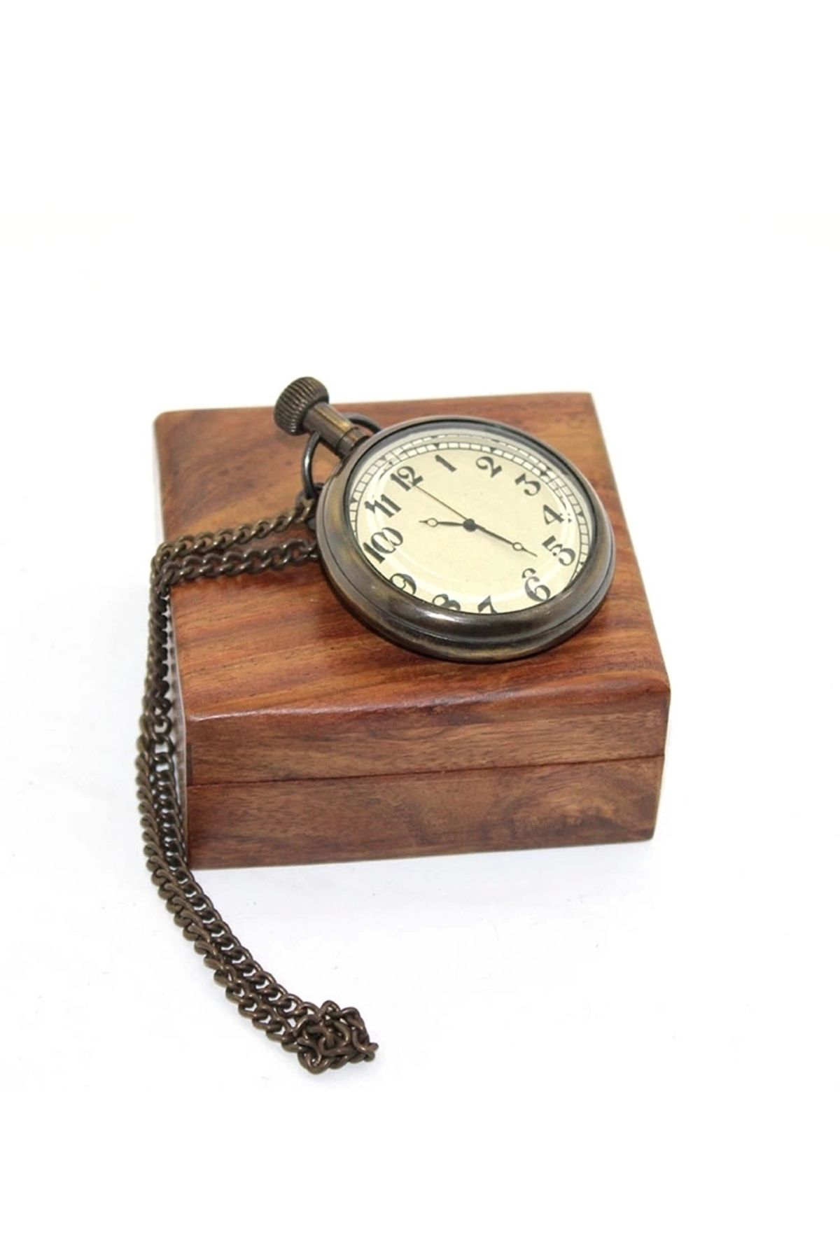 shop Ahşap Kutulu Pirinç Köstekli Saat 16155
