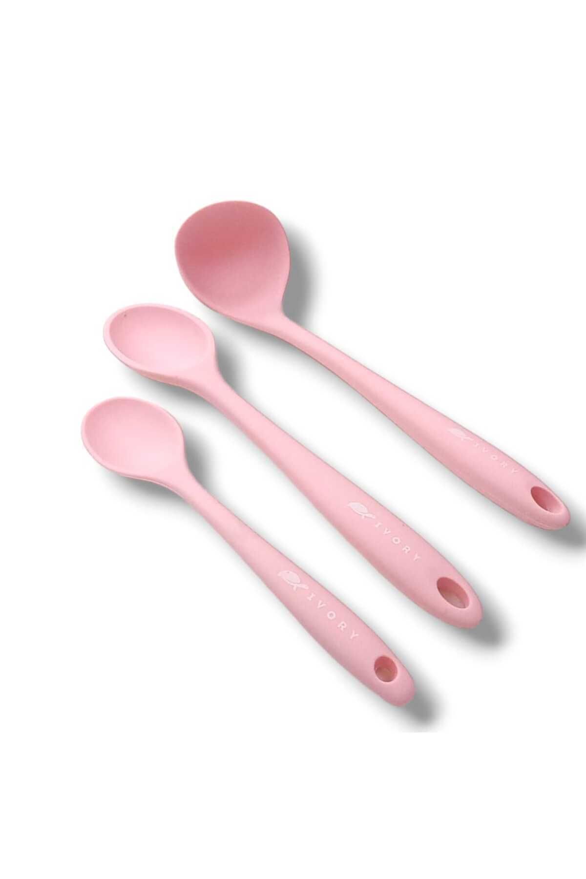 teknotrust Pembe silikon set, kepçe ve kaşıkler, 27.5cm ve 20cm, şık ve kullanışlı ürün