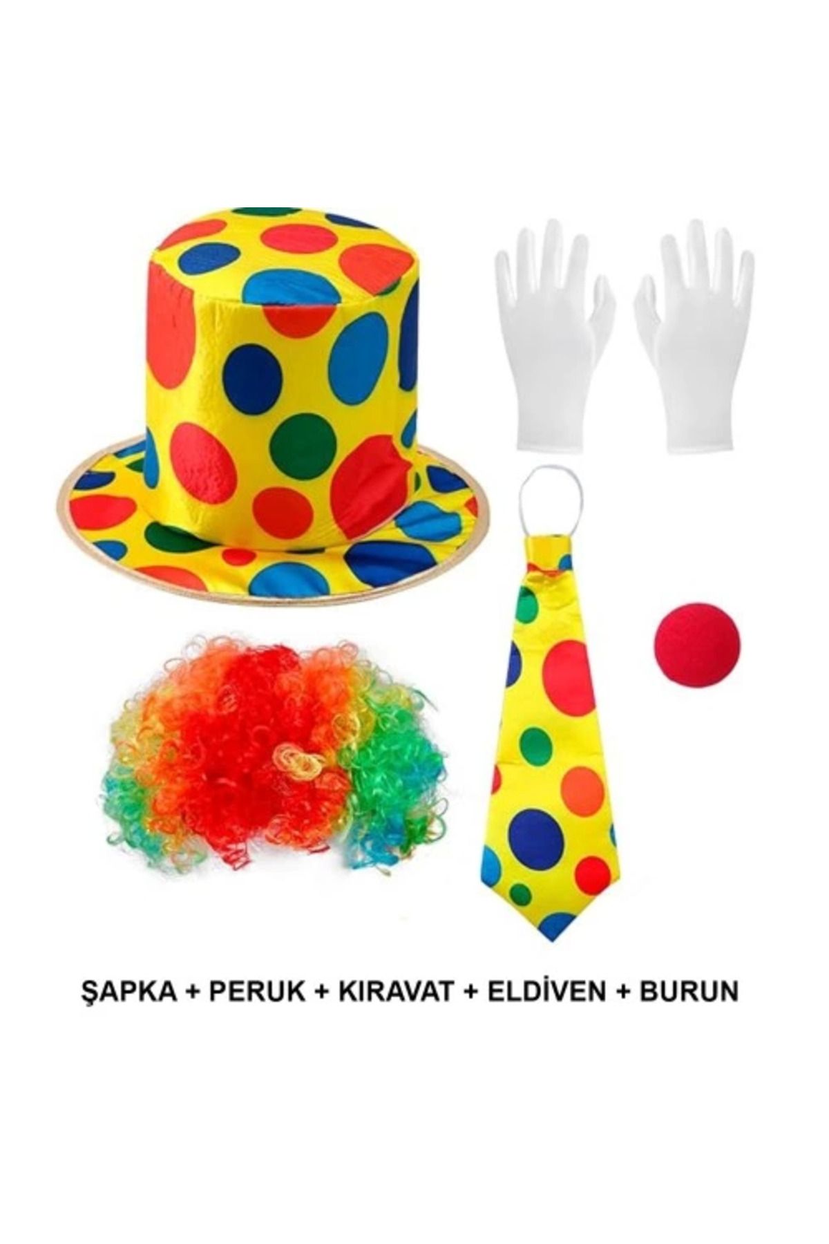 Modafiks Renkli Palyaço Kostüm Seti – 5 Parça Aksesuar