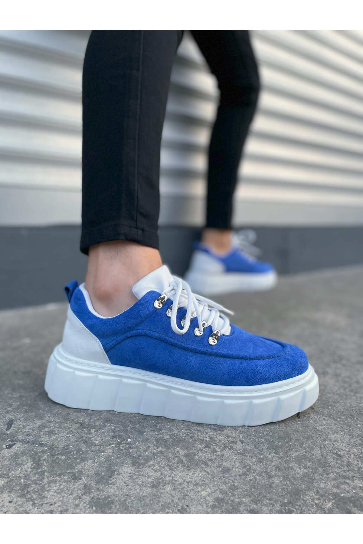 Zerenyus JY010 Premium Cloud Kalın Taban Erkek Sneaker - Mavi Süet