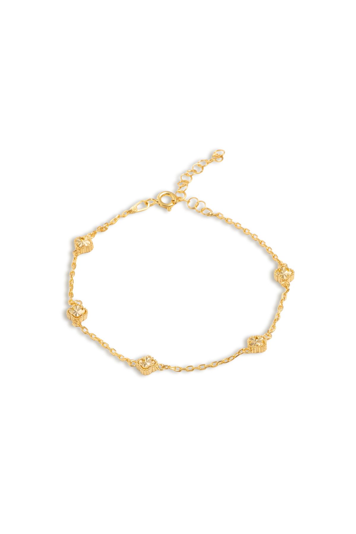 Bommsstore Renkli Taşlı Mini Yonca Figürlü Kadın Bileklik – 925 Ayar Gümüş Zincirli | Gold Kaplama Zincir