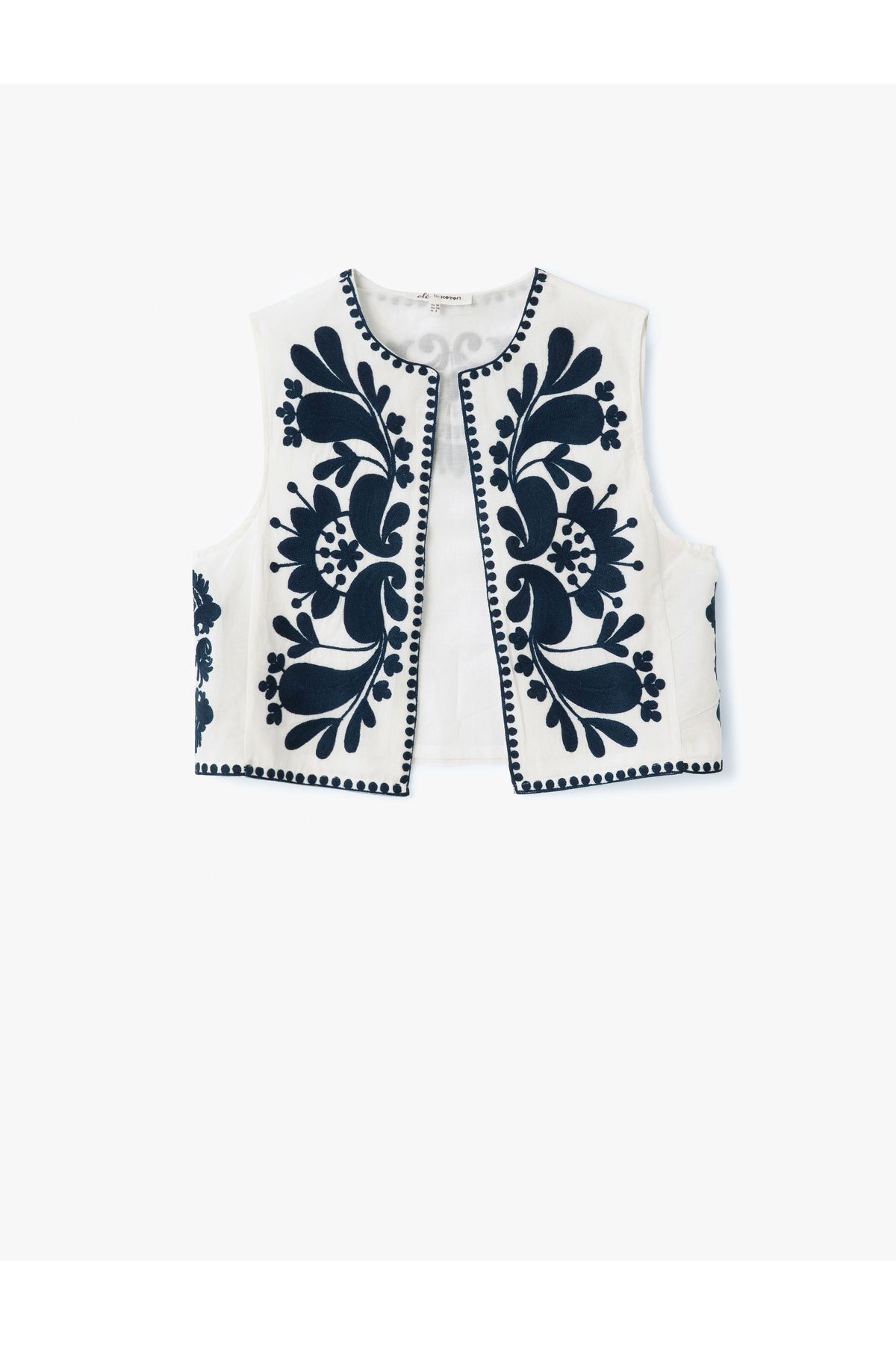 Koton Aplike Nakışlı Bisiklet Yaka Kolsuz Crop Yelek