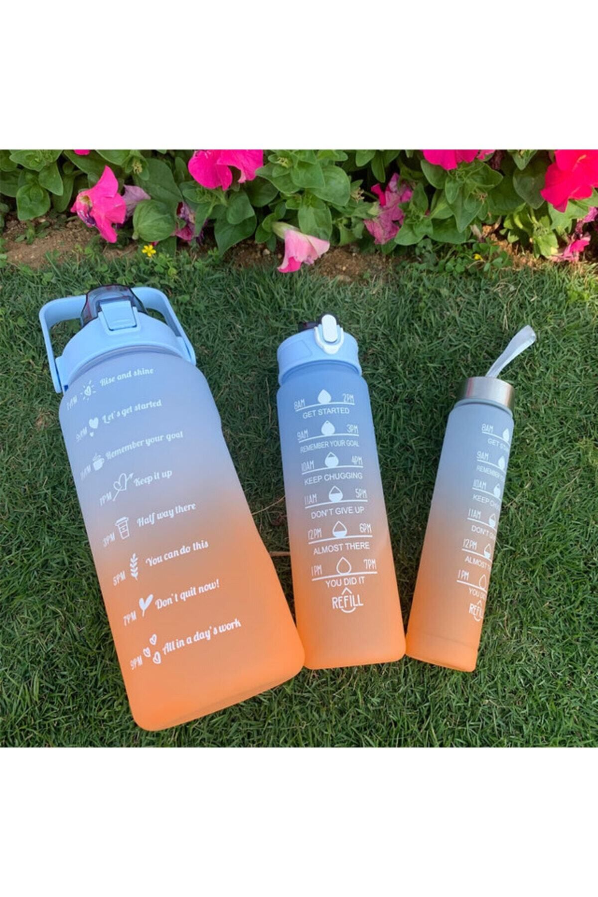 teknotrust 3'lü Spor Su Şişesi Seti, 2L+900ml+600ml, Tritan, Motivasyonlu, Sağlıklı İçim