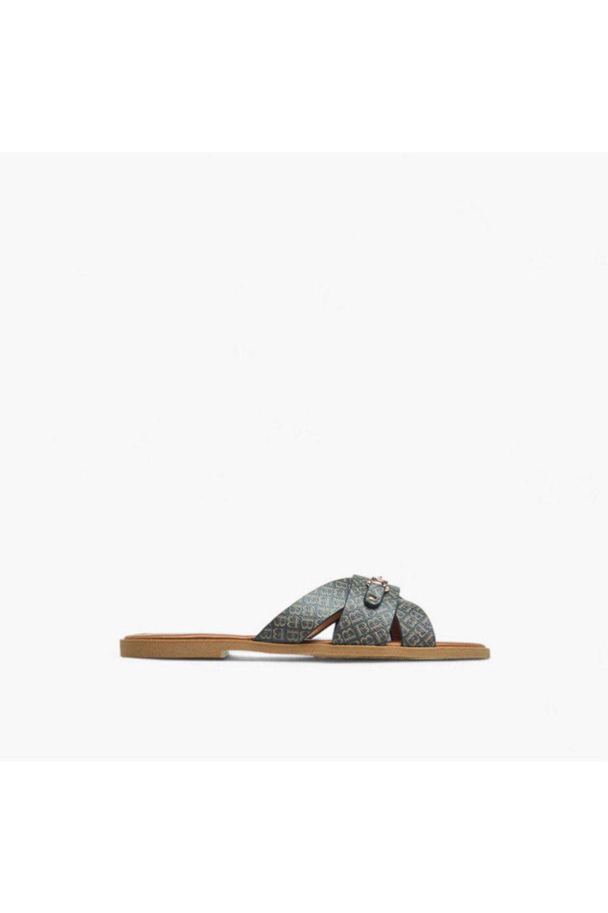 Flora Bella by Shoexpress-Flora Bella Monogram Print Slip-On Flat Sandals with Metal Accent 3