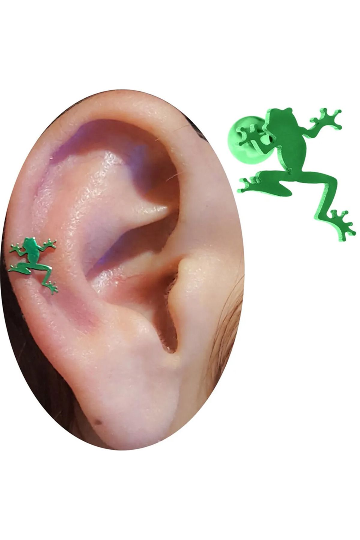 Cadının Dükkanı Çelik Kurbağa Yeşil Tragus Helix Kıkırdak Piercing