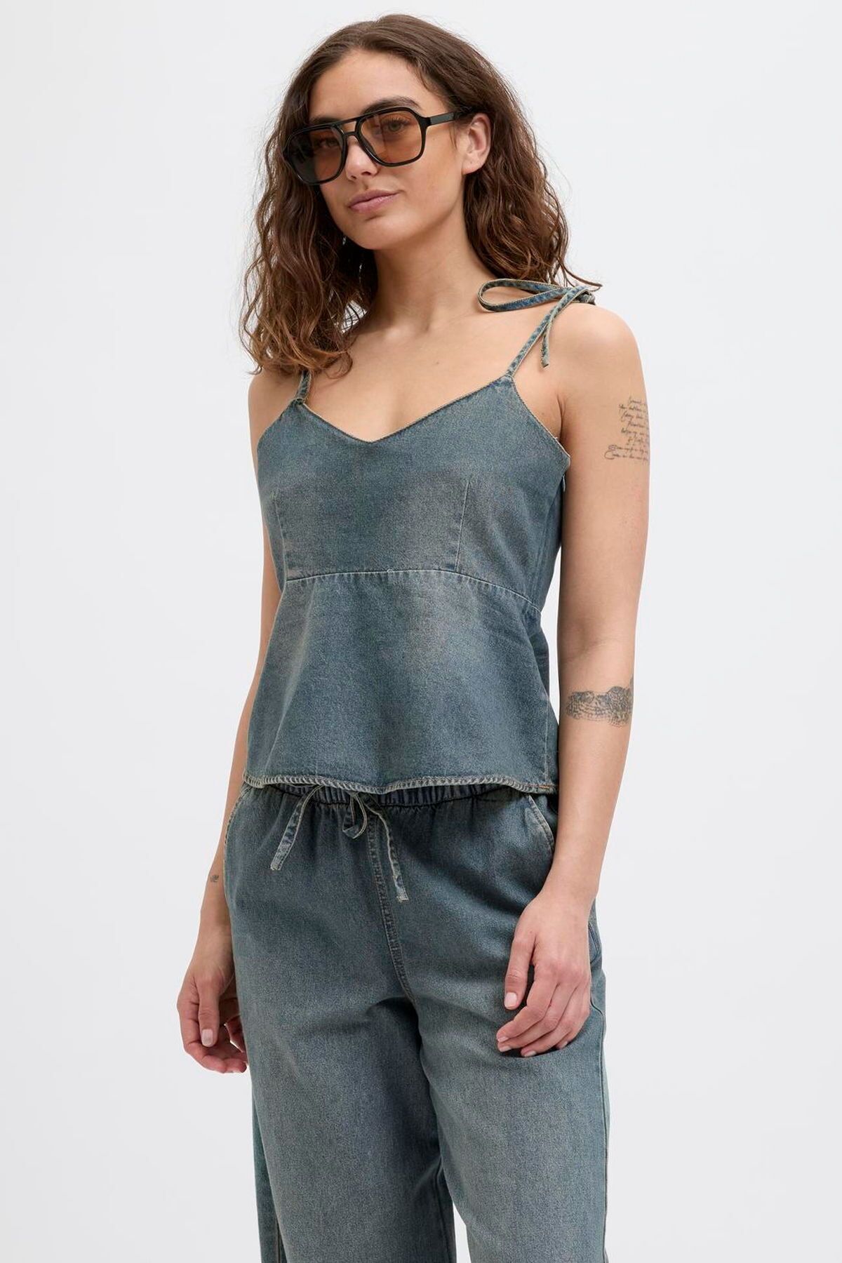 Jack & Jones Kadin Baglamali Ip Askili Denim Bluz - Tuva
