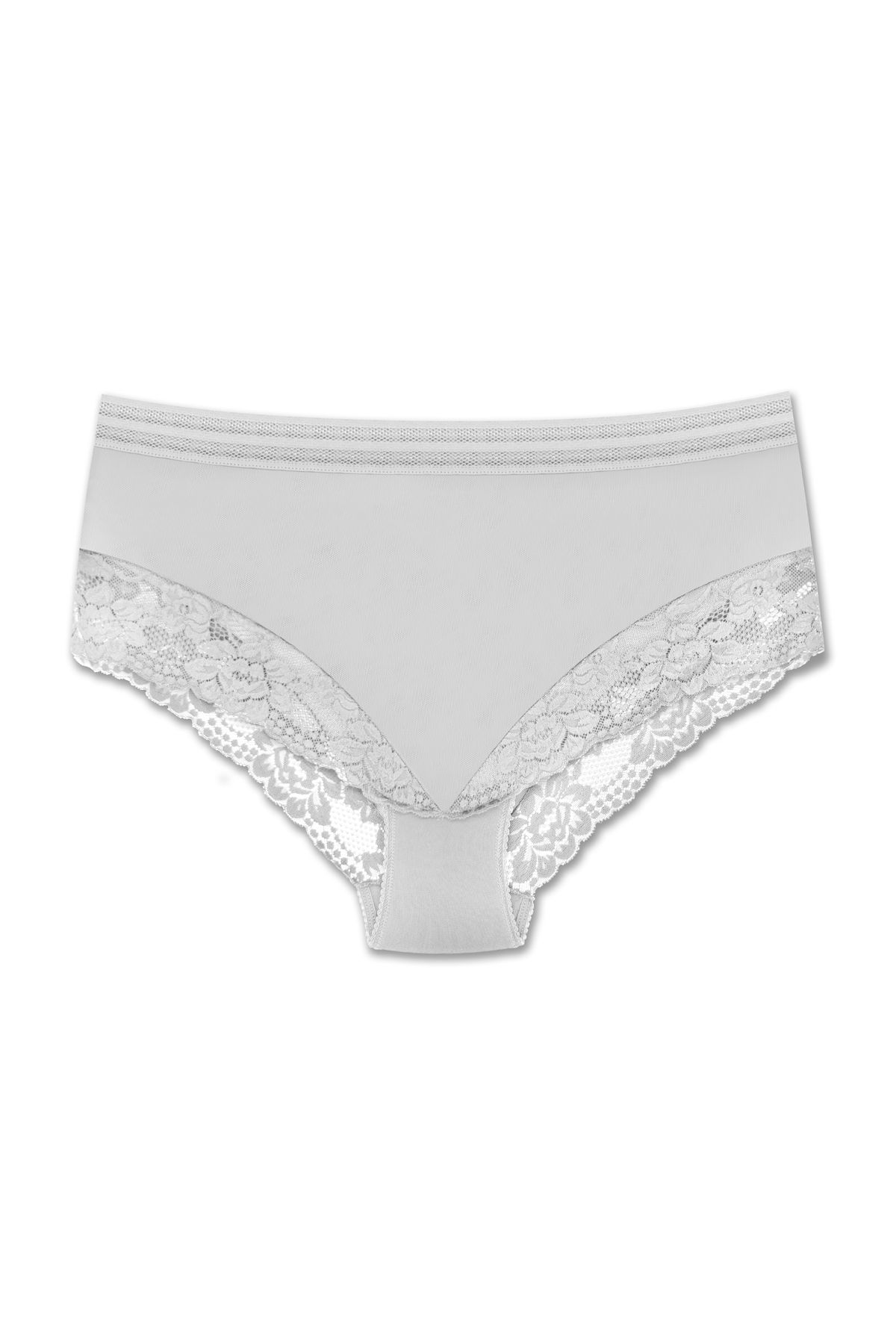 ZENA UNDERWEAR Tül ve Dantel Detaylı Lastikli Yüksek Bel Büyük Beden Kadın Külot