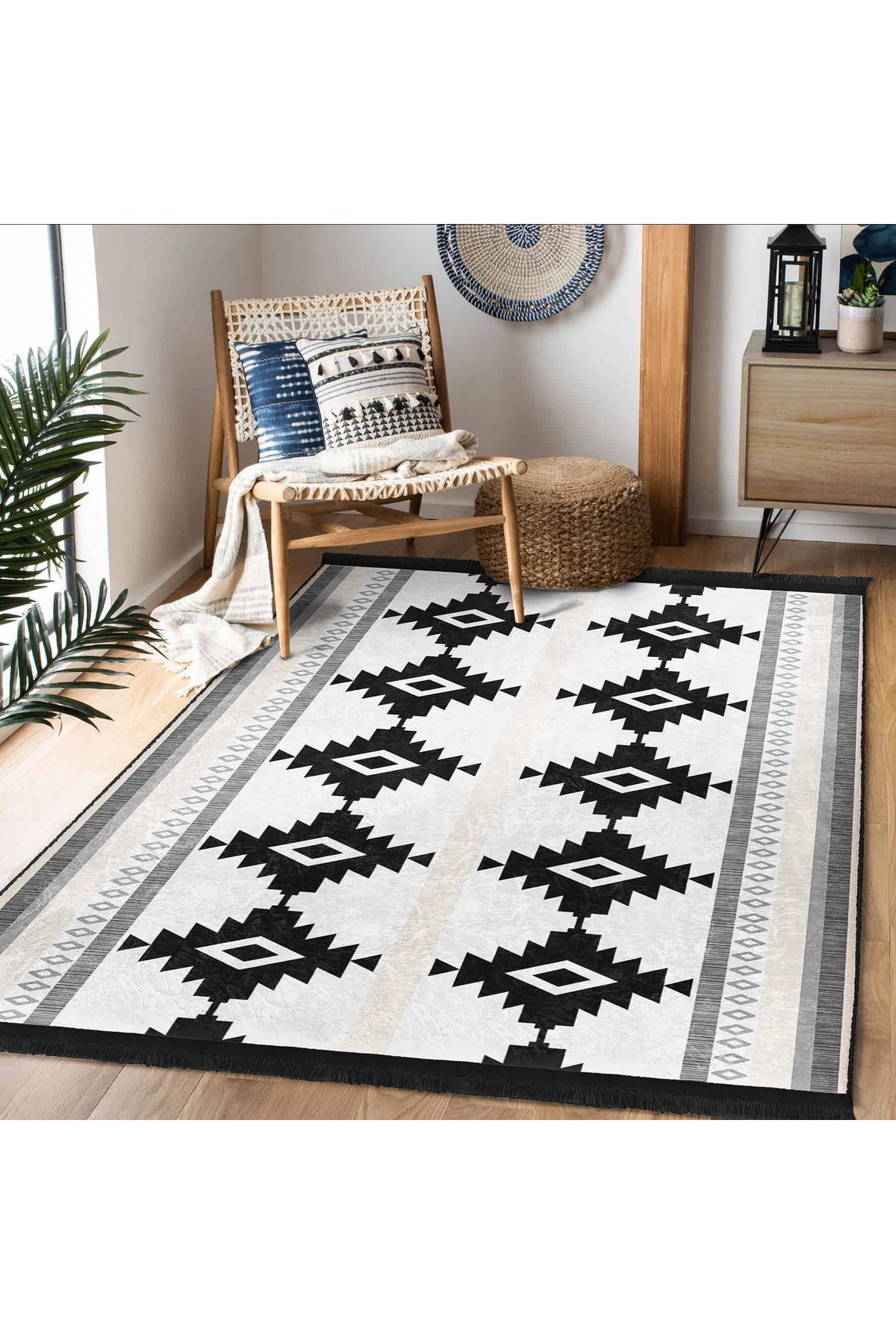 Realhomes Geometrik Desenli Modern Yıkanabilir Kaymaz Taban Dikdörtgen Mutfak Halısı