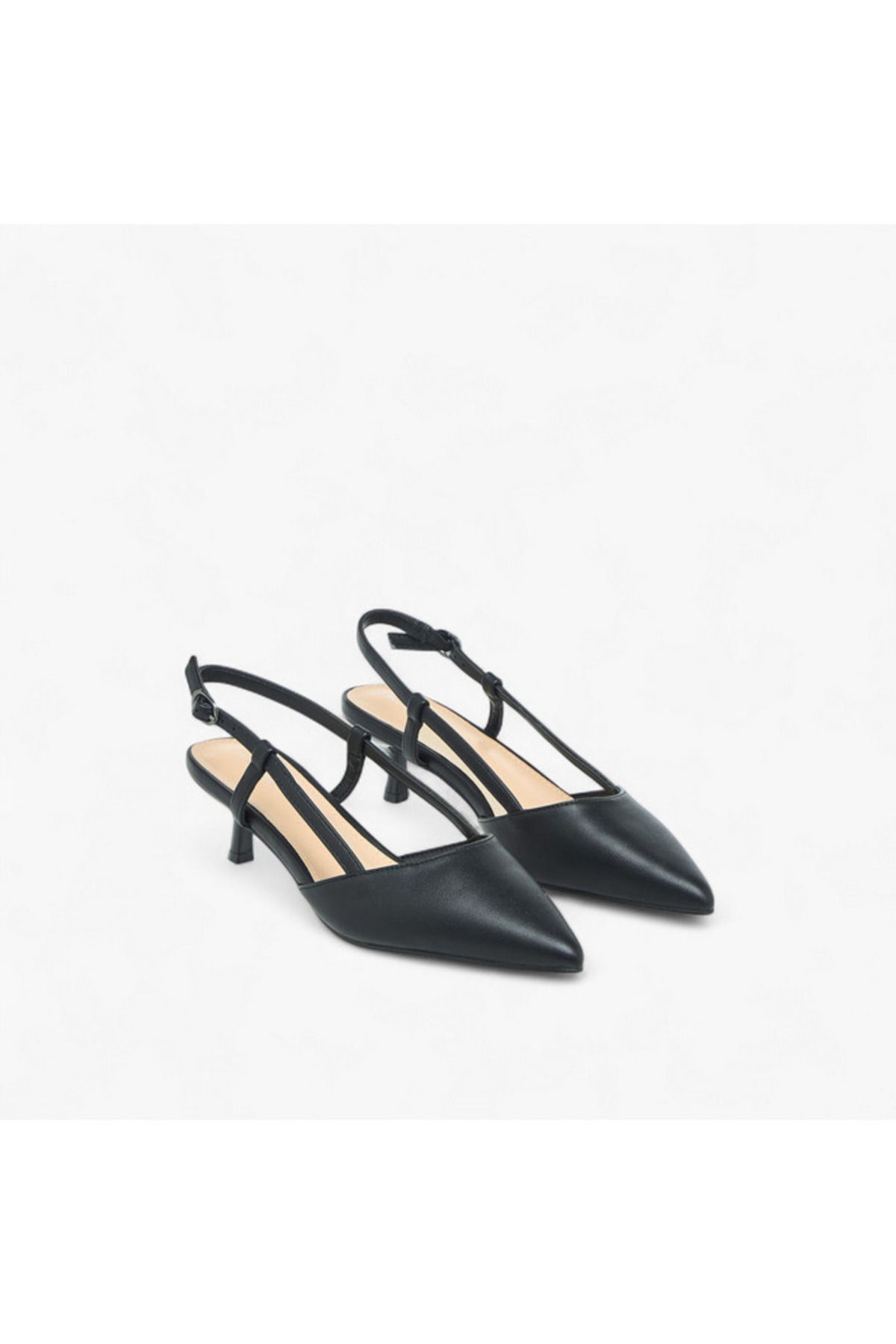 Flora Bella by Shoexpress-Flora Bella Solid Pointed Toe Shoes with Kitten Heels and Buckle Closure 1