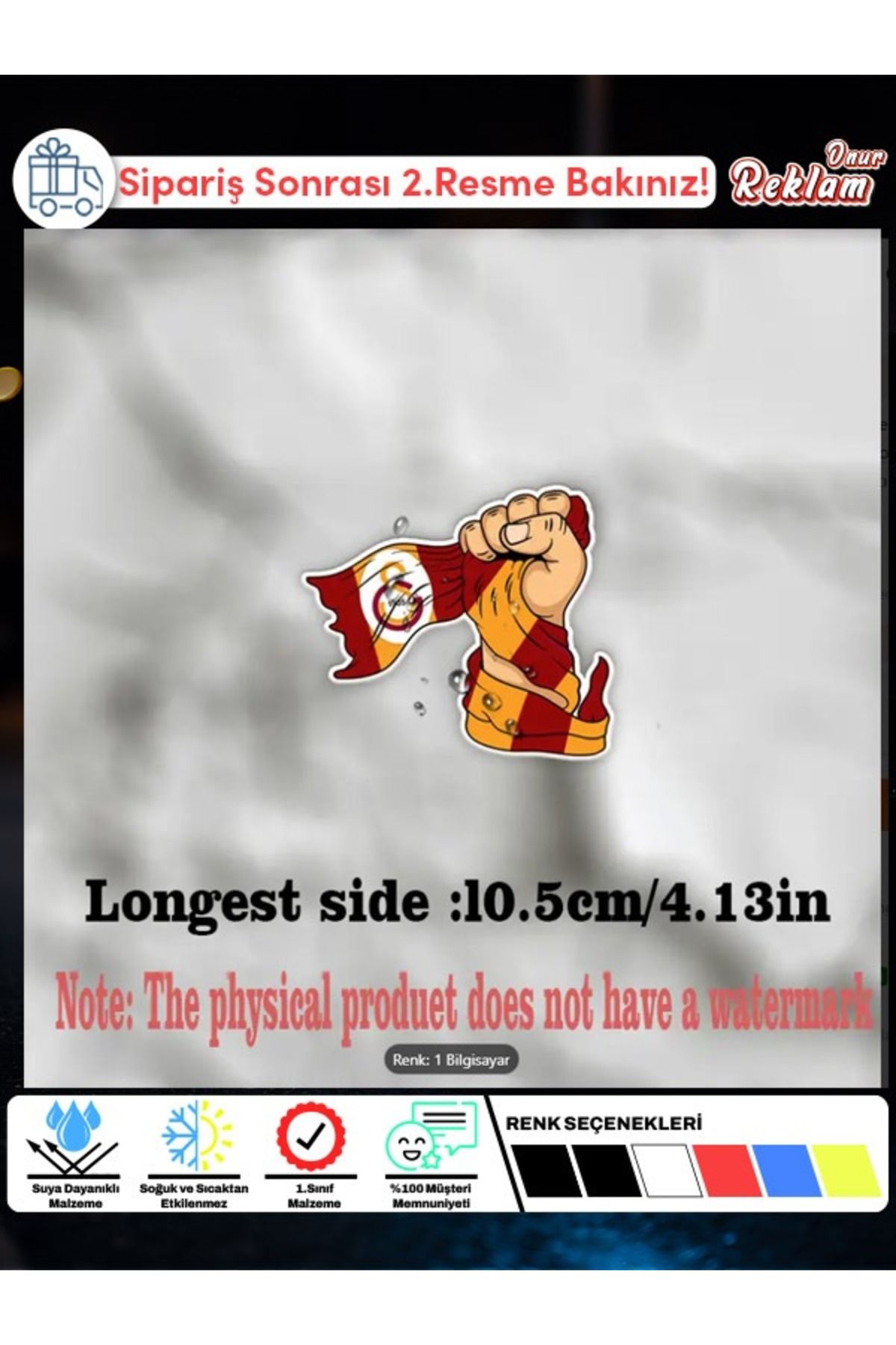 Onur Reklam Galatasaray Taraftar Sticker – 1905 Bayraklı Yumruk Araba & Yüzey Etiketi
