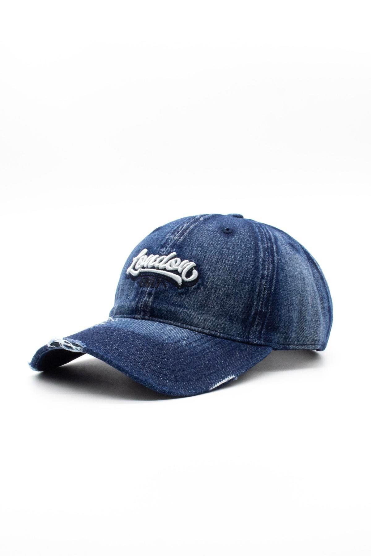 Külah Vintage Eskitme Nakışlı Denim Şapka | London Trucker Kep