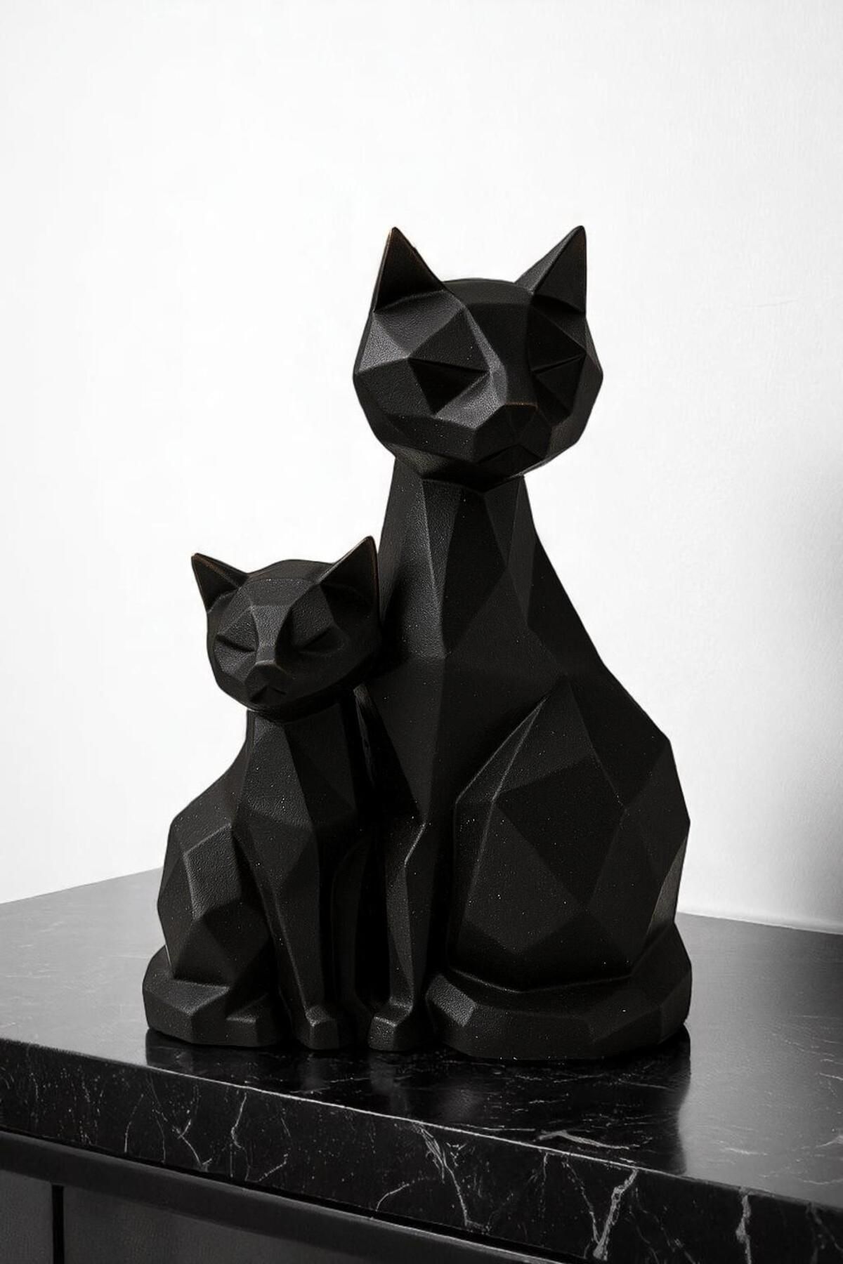Hanlar Home Kedi Figürü | Sevimli Dekoratif Polyester Biblo (16x26x9)