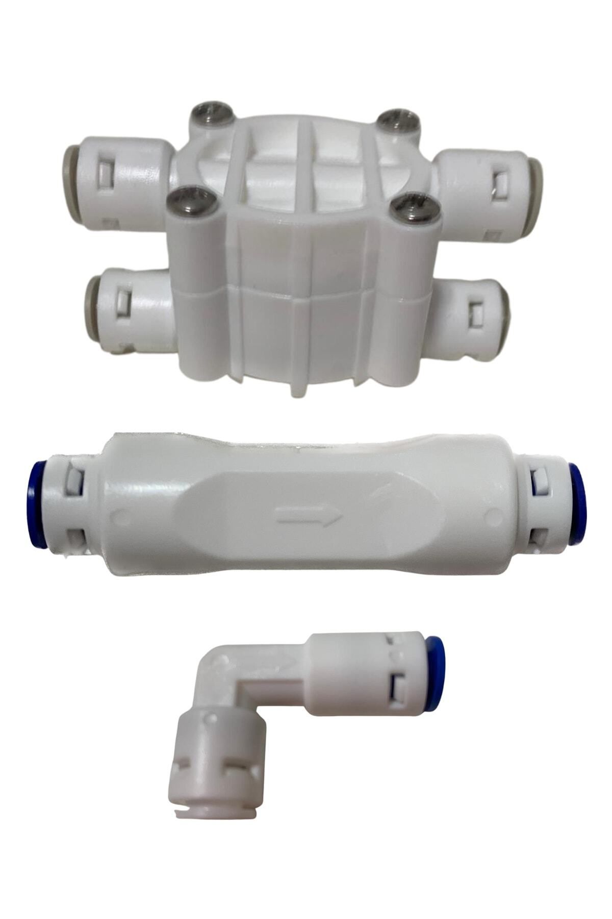 teknotrust Su Arıtma Cihazı İçin 3'lü Dnt Shut Off ve Check Valf Seti, 1/4" Quıck Sistemli